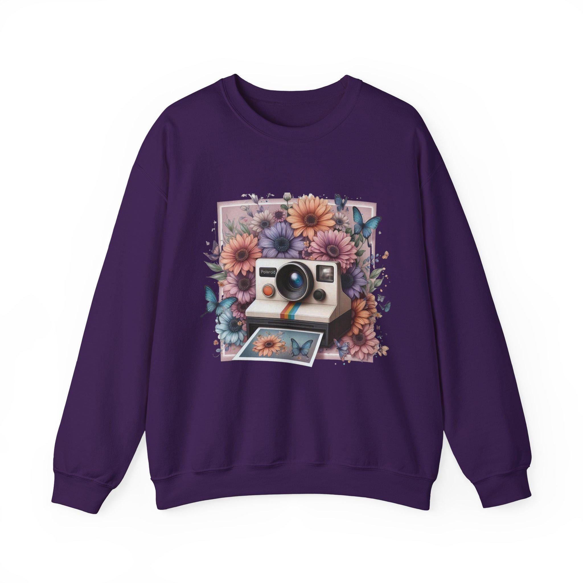 Vintage Camera Retro Butterflies Flowers Sweatshirt, 90s Style Jumper, Gift for Photographers, Floral Sweater, Graphic Print Pullover,