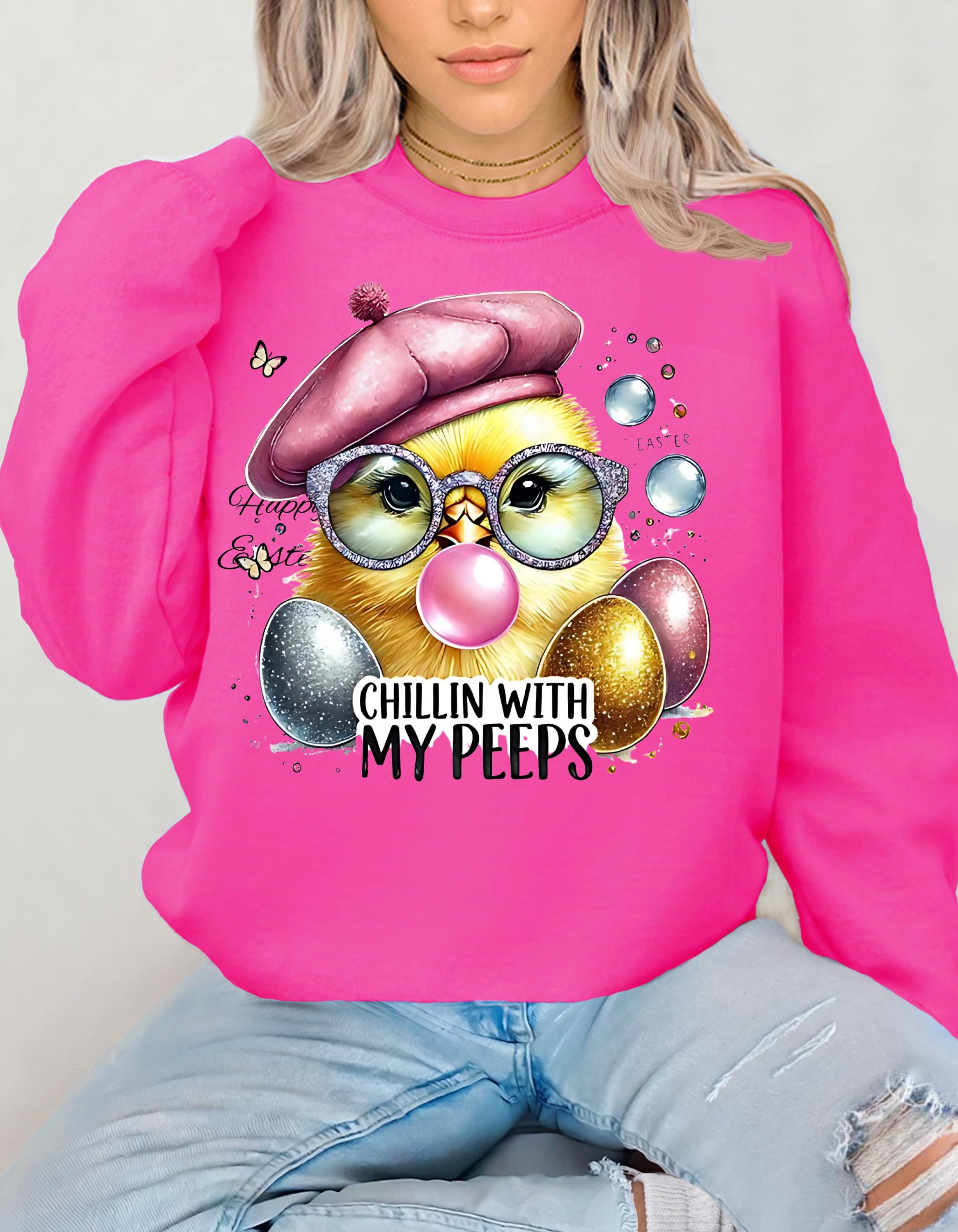 Osterküken Crewneck Sweatshirt, Chillin with My Peeps, Unisex Pullover, Oster-Coquette-Shirt, Urlaubspullover, Süßes Frühlings-Top