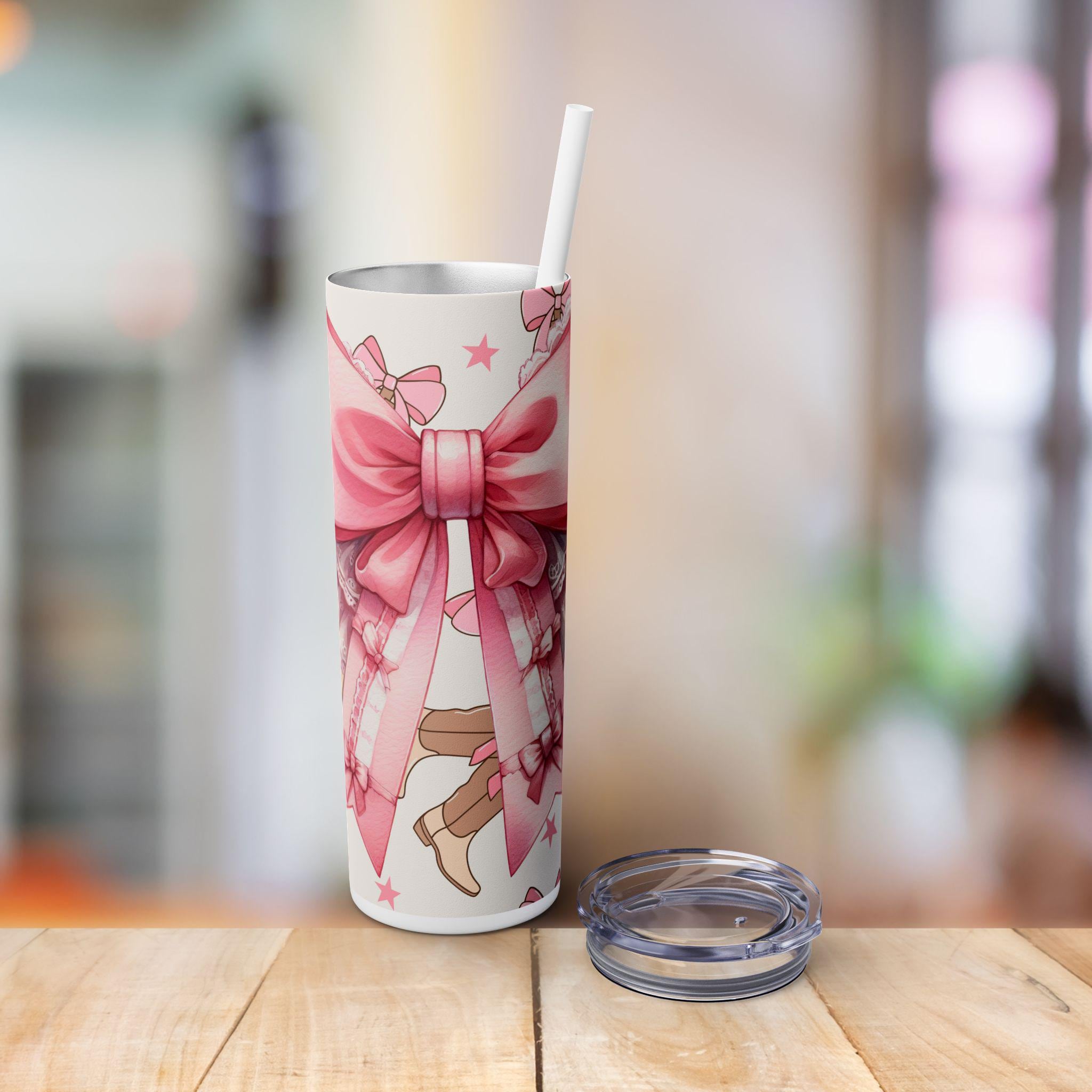 Cowgirl Coquette Bow Skinny Tumbler mit Stroh, 20oz - Western Cup, Western Tumbler, Cowgirl Geschenk, Rodeo Trinkgeschirr, Country Western Dekor