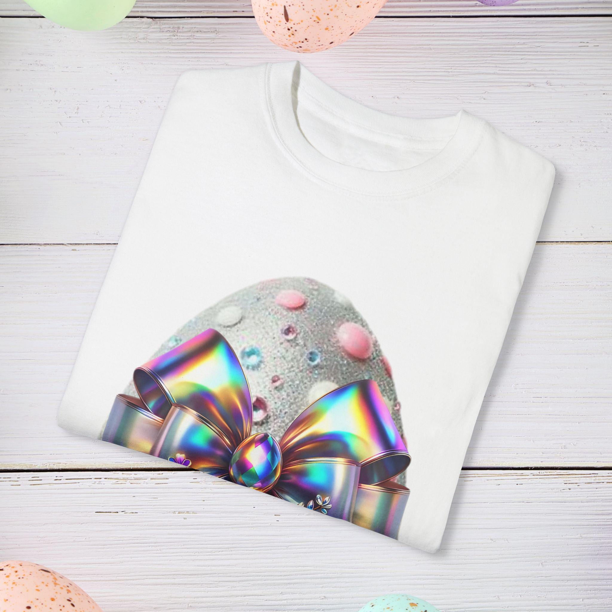 Easter Egg Holographic Unisex T-Shirt, Colorful Spring Tee, Gift for Easter, Pastel Holiday Shirt, Rainbow Graphic Shirt