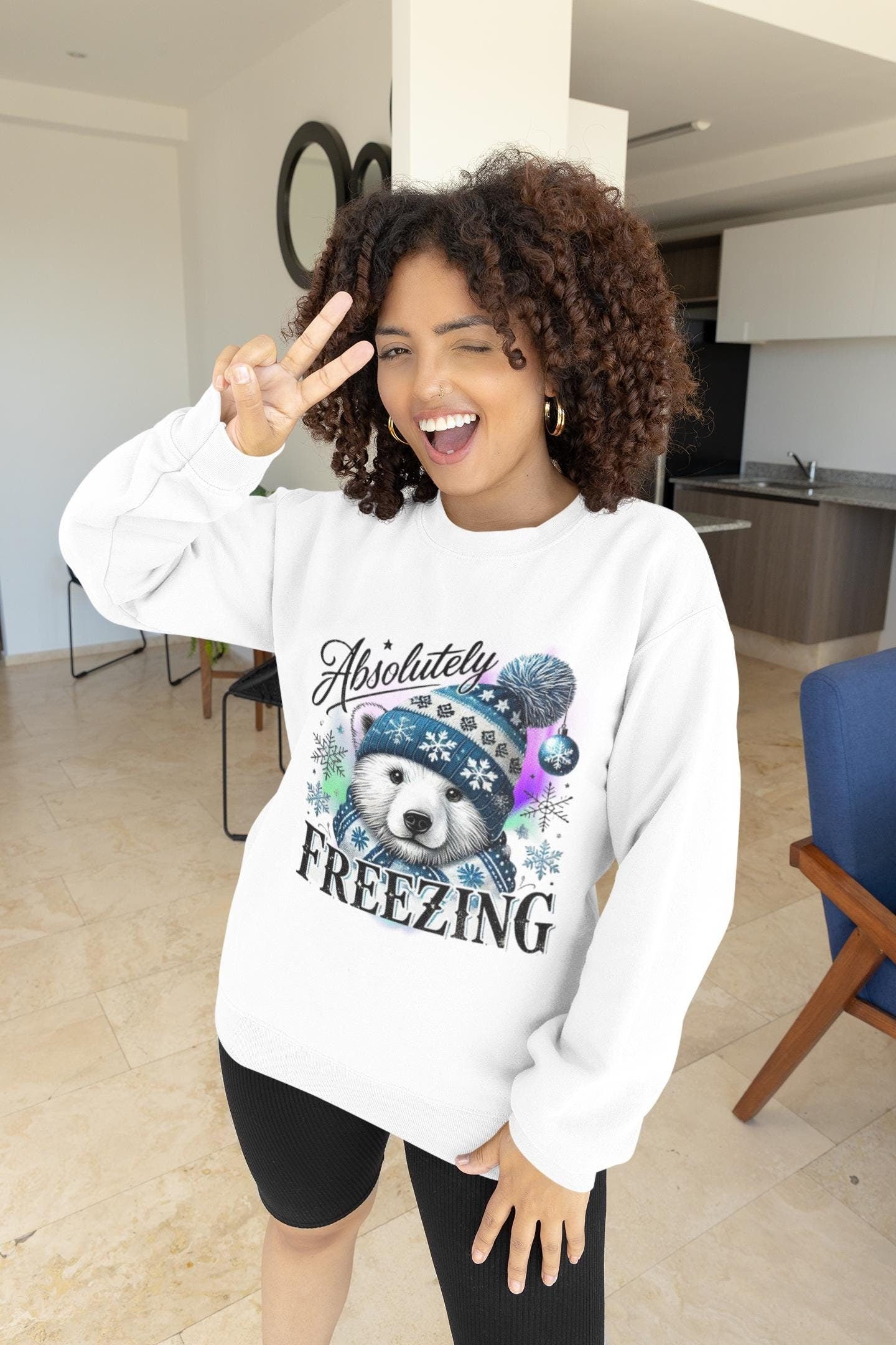 Winter Polar Bear Unisex Sweatshirt, Absolutely Freezing Arctic Animal Jumper, Cozy Crewneck Pullover, Christmas Gift, Holiday Apparel