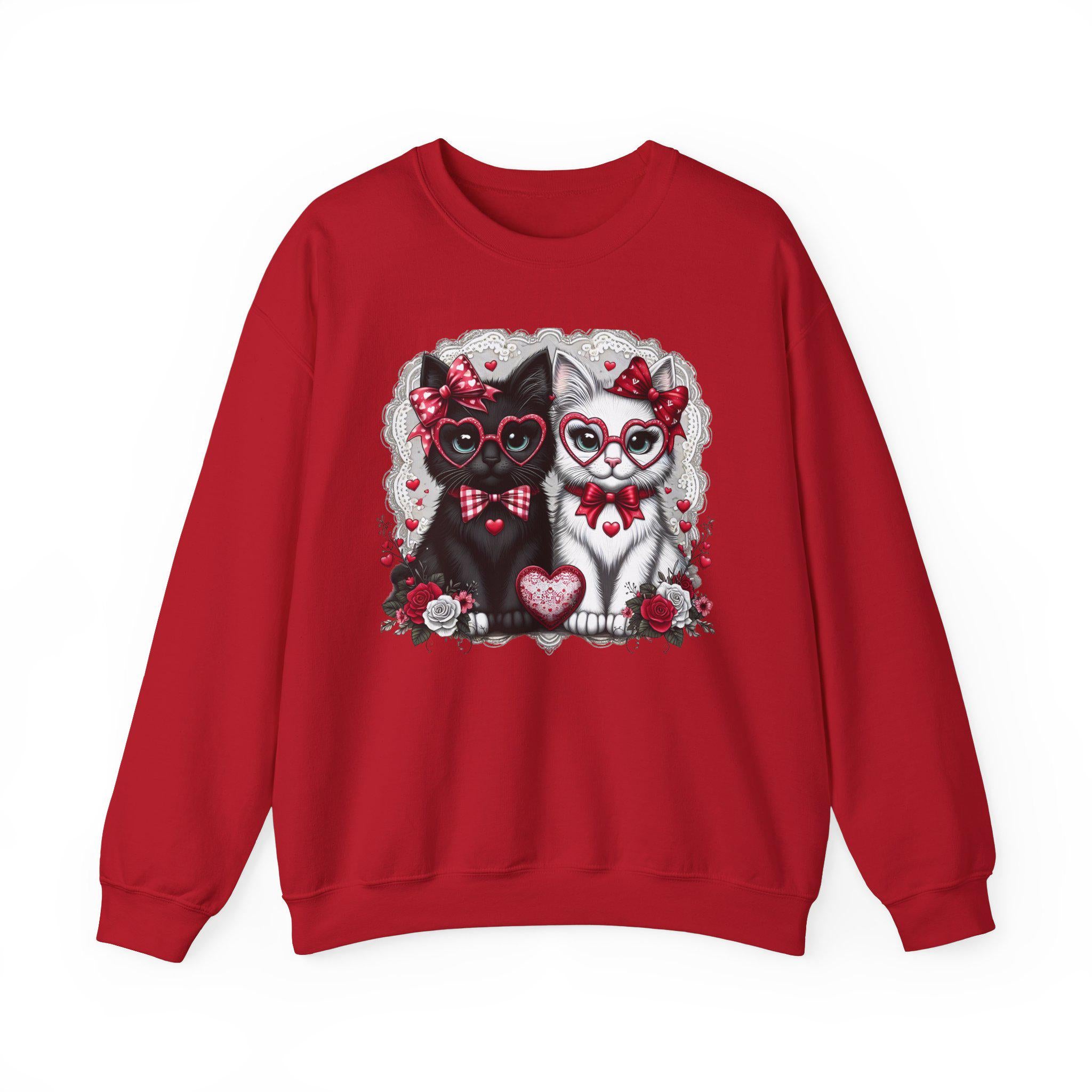 Süßes Coquette Valentinstag Kätzchen Sweatshirt, Valentinstag Geschenk, Katzenliebhaber Pullover, Romantischer Pullover, Herz Design Pullover, Entzückend