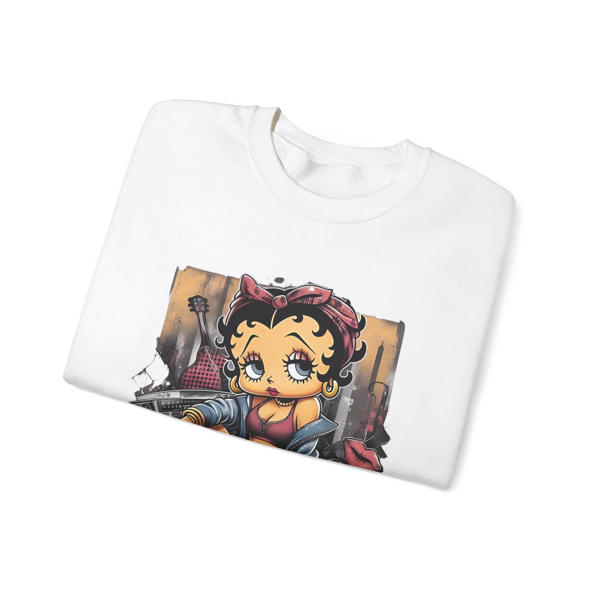 Betty Boop Streetstyle Crewneck Sweatshirt, Urban Design Unisex Pullover Pullover, Retro Cartoon Grafik Top, Casual Fashion Apparel, Geschenk für