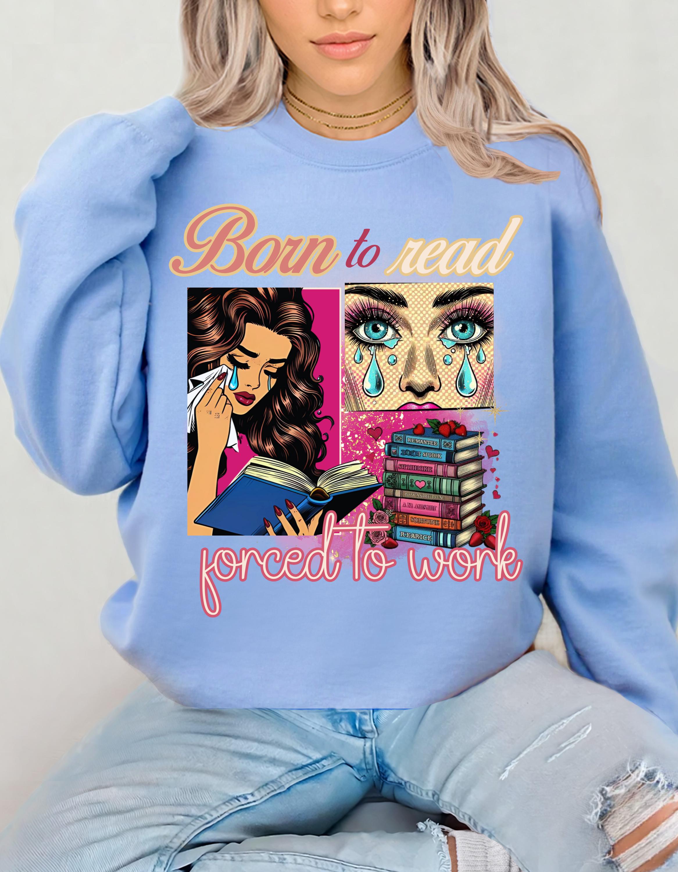 Comic Book Lover Pop Art Unisex Sweatshirt, Born to Read Damen Leseshirt, Crewneck Pullover, Geschenk für Leser, Lustiges Bücherwurm Top