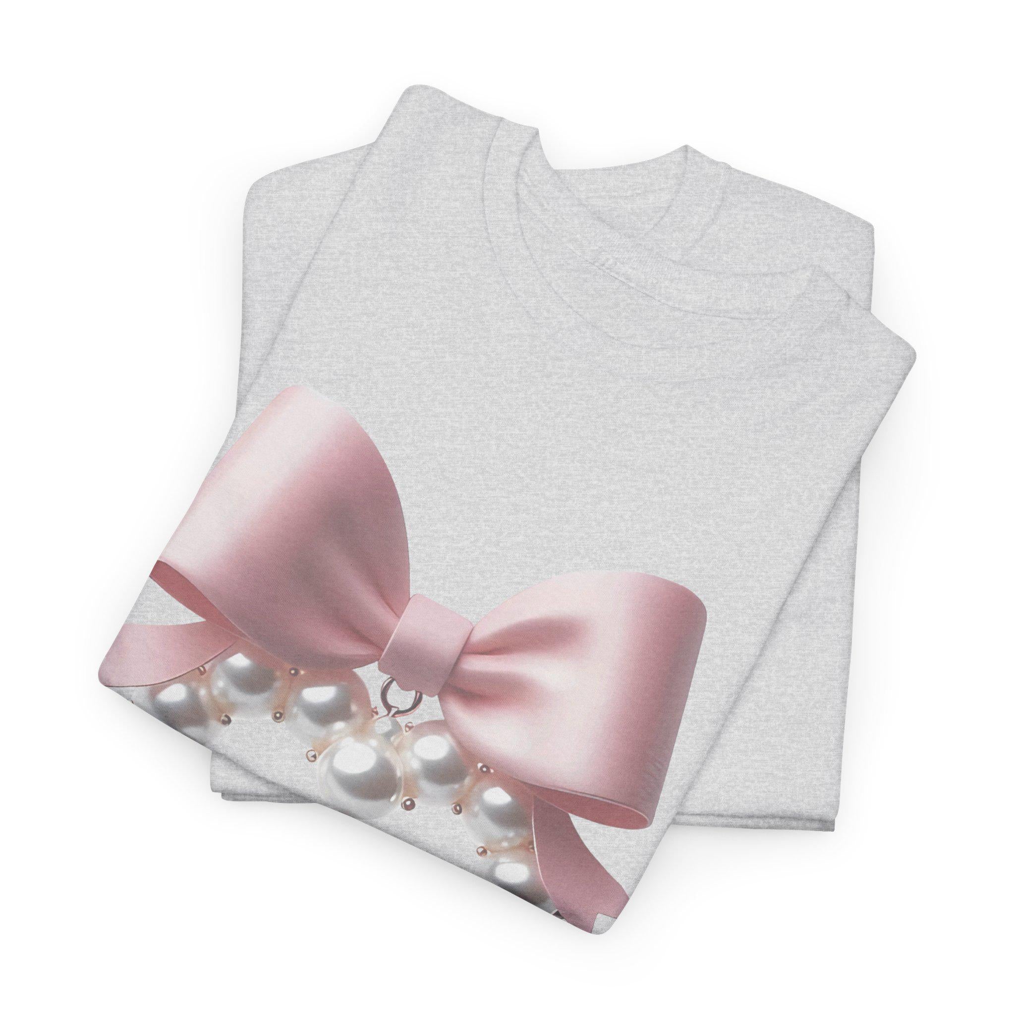 Personalizable Coquette Pearl Heart Sweater, Cute Pearl Aesthetic Shirt, Custom White Bow Tee, Unisex Cotton Top, Coquette Bow Sweater