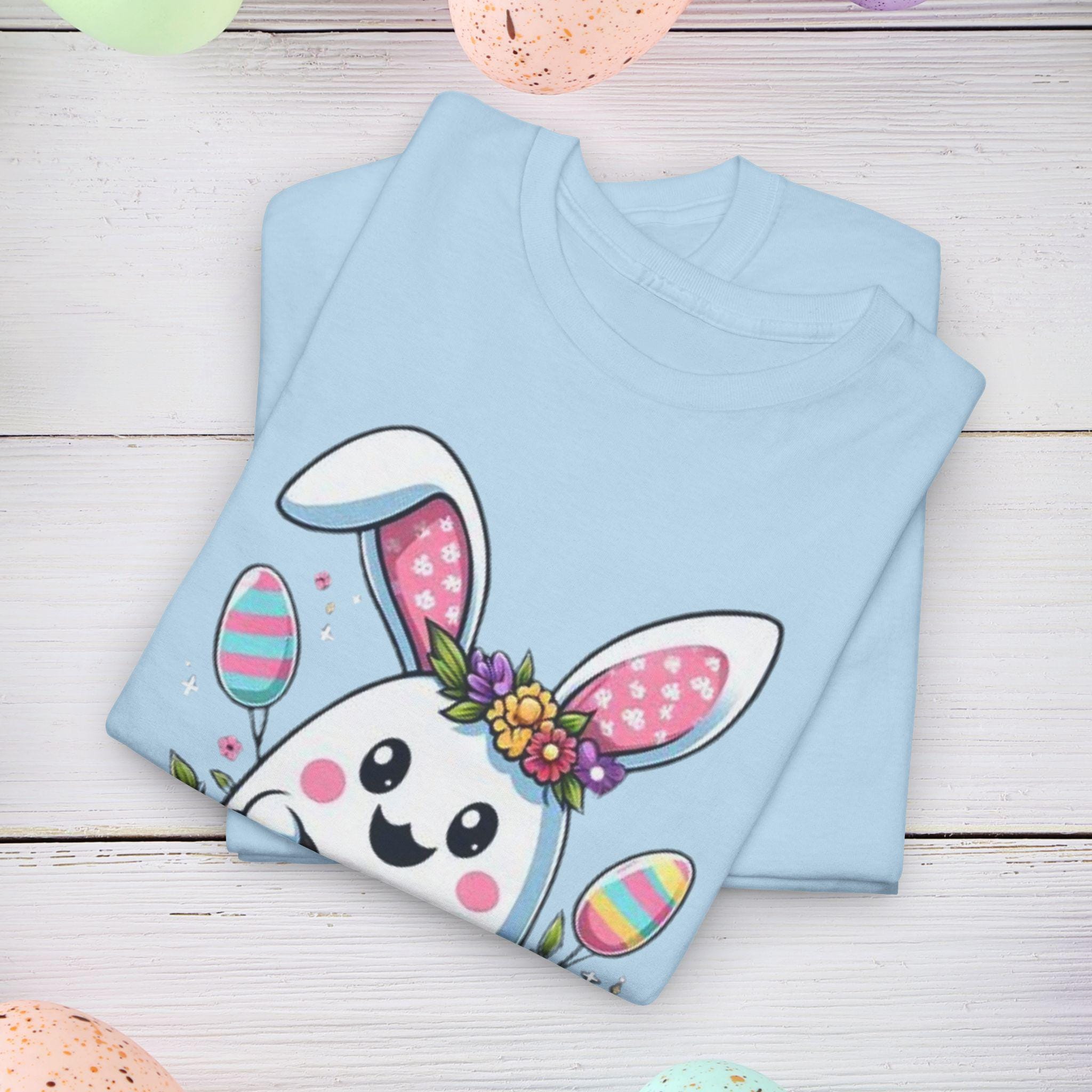 Easter Bunny Unisex Heavy Cotton Tee, Cute Spring Shirt, Easter Gift, Floral Tee, Holiday Apparel, Animal Lover Top, Spring Celebration Wear