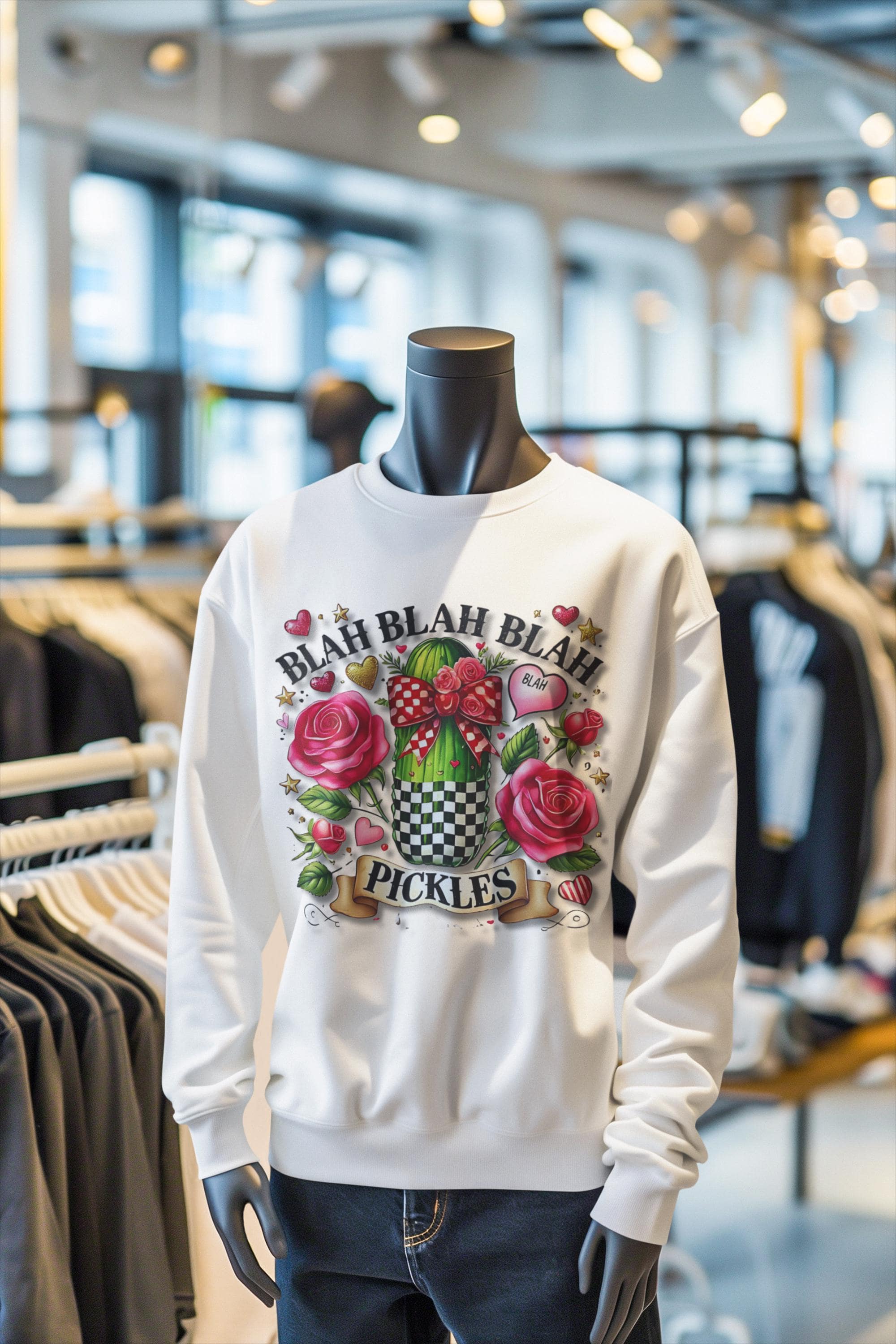 Checkerboard Pickles Coquette Unisex Sweatshirt - Valentinstag Geschenkidee, Lustiger Crewneck Pullover, Schrulliges Top, Einzigartige Kleidung, Trendy Apparel