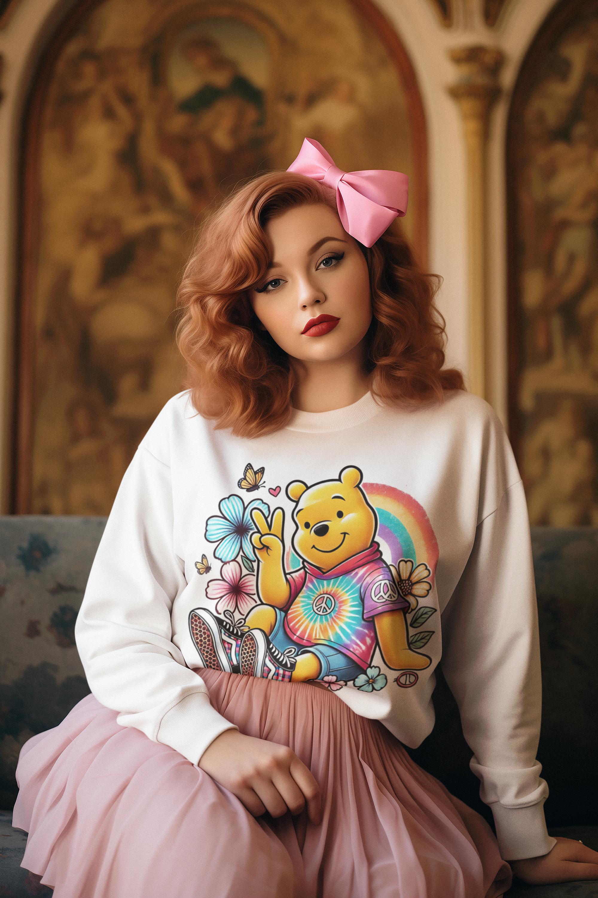 Pooh Bear Storybook Parody Sweatshirt, Street Art Tie Dye Shirt, Unisex Pullover, Crewneck Pullover, Grafik T-Shirt, Vintage inspirierte Kleidung