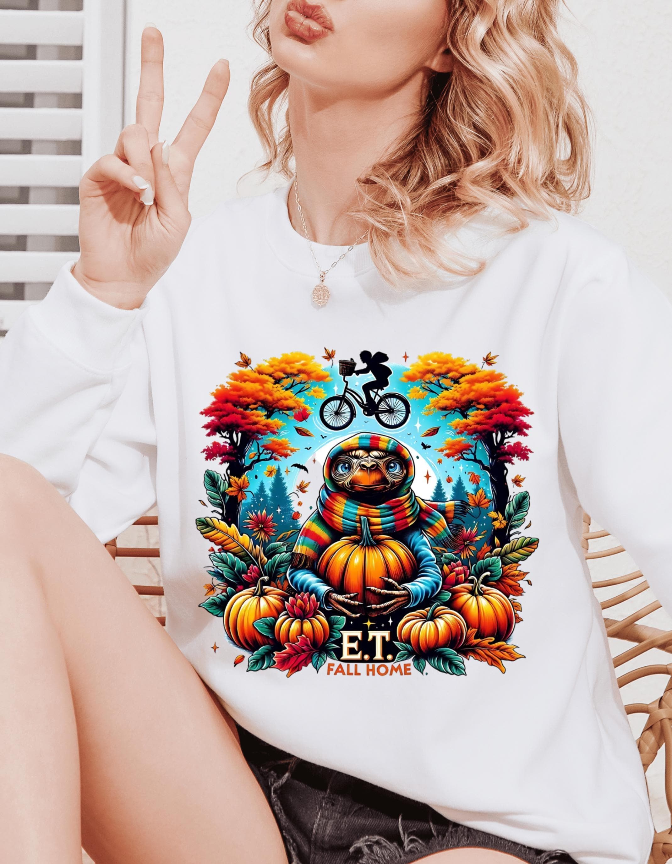 90er Alien Parodie Herbstmode Bequemes Crewneck Sweatshirt - Außerirdischer Herbststil, Warmer Herren/Damen Pullover, UFO Liebhaber Geschenk, -