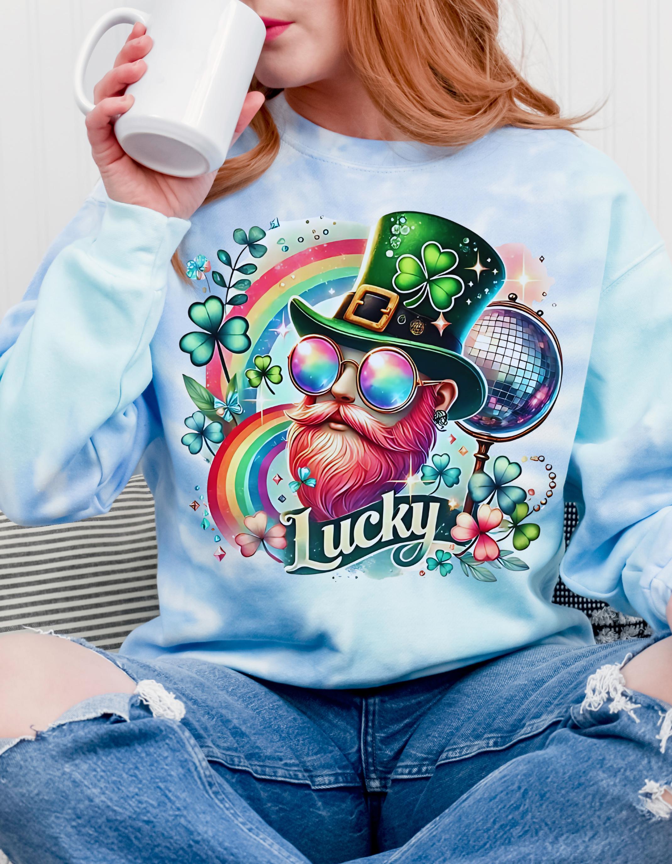 Lephrachaun Rainbow Tie-Dye Sweatshirt for St. Patrick's Day, Unisex Jumper, Discoball Pullover, Luck of the Irish Hoodie, Festive St.