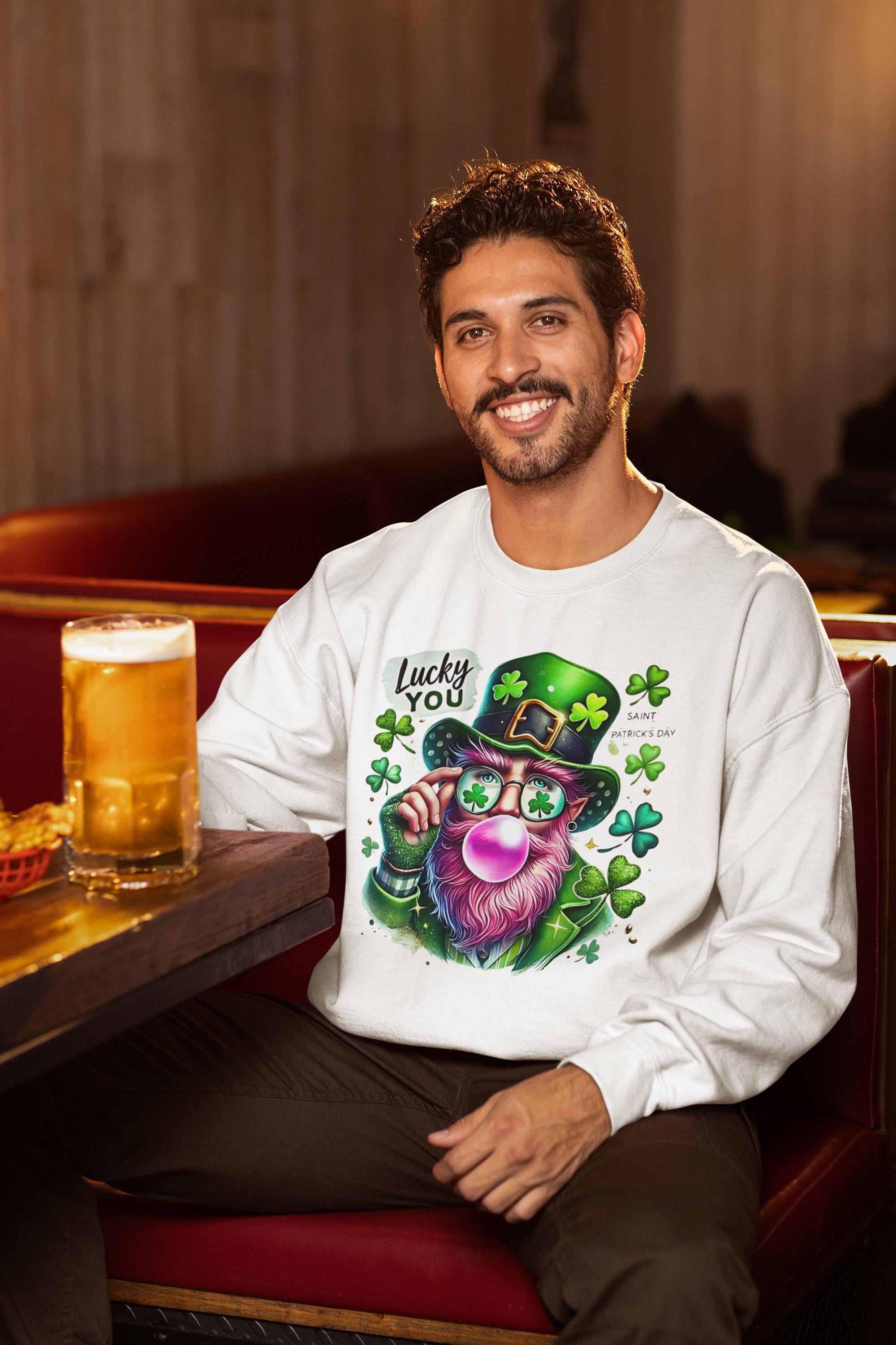 Lucky You St. Patrick's Day Sweatshirt, Lustige Filmfiguren Unisex Crewneck Pullover, Leprechaun Bubble Gum Shirt, Urlaubs Spruch Top, Grün