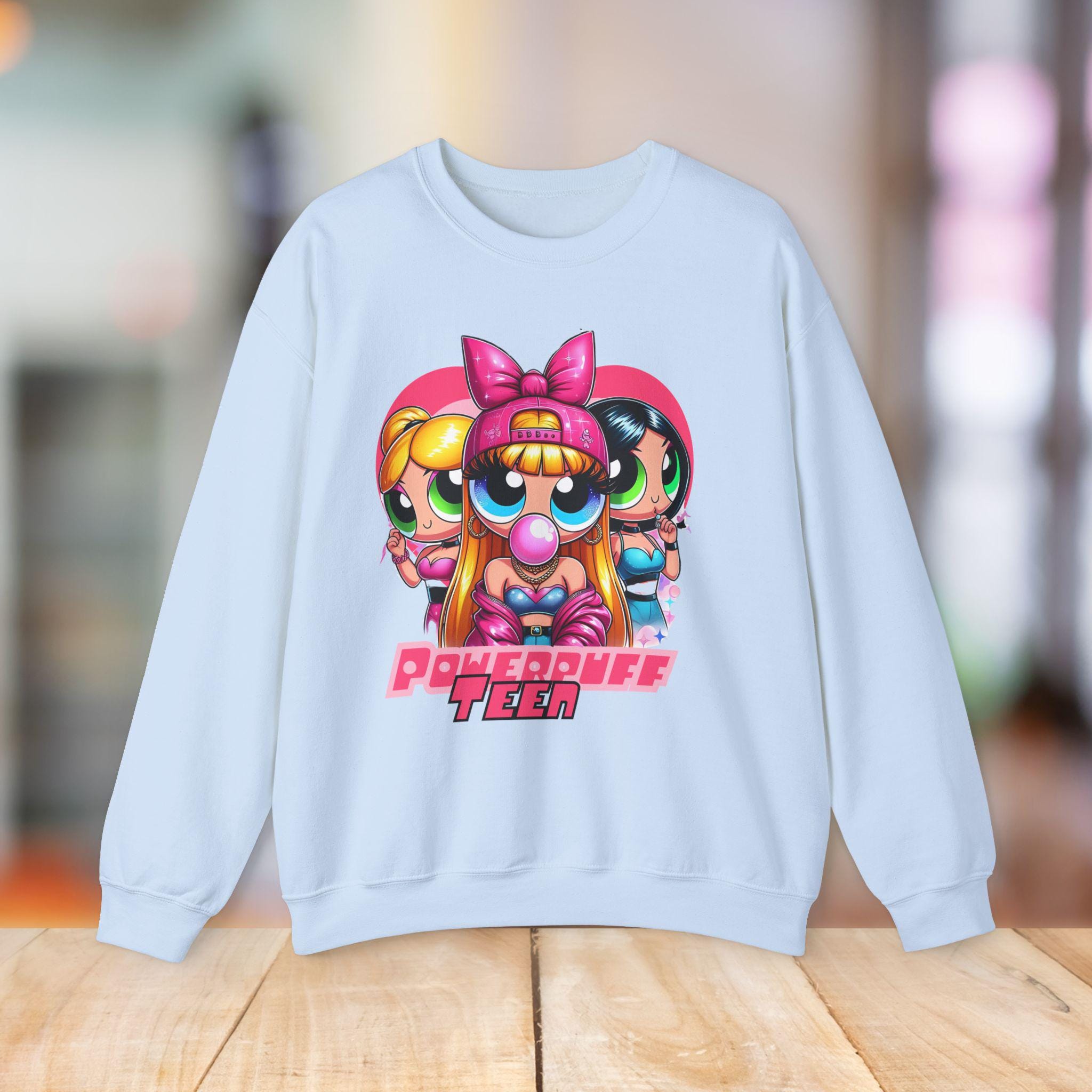 Powerful Girls Parody Trio Sweatshirt, '90s Inspired, Unisex Crewneck Jumper, Gift for Cartoon Fans, Retro Powerpuff Apparel, Cosplay