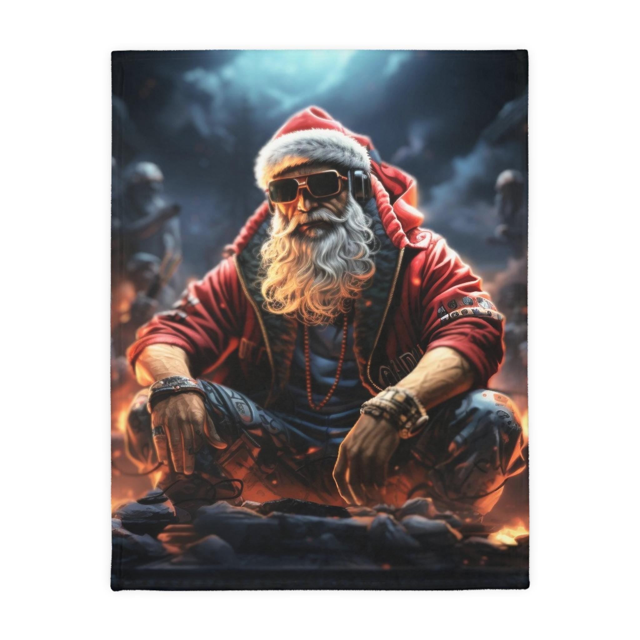 Personalizable Urban  & Cozy Santa Minky Blanket,Large Santa Claus Lovers Blanket, Gift for Christmas Enthusiast for Couch or Bed