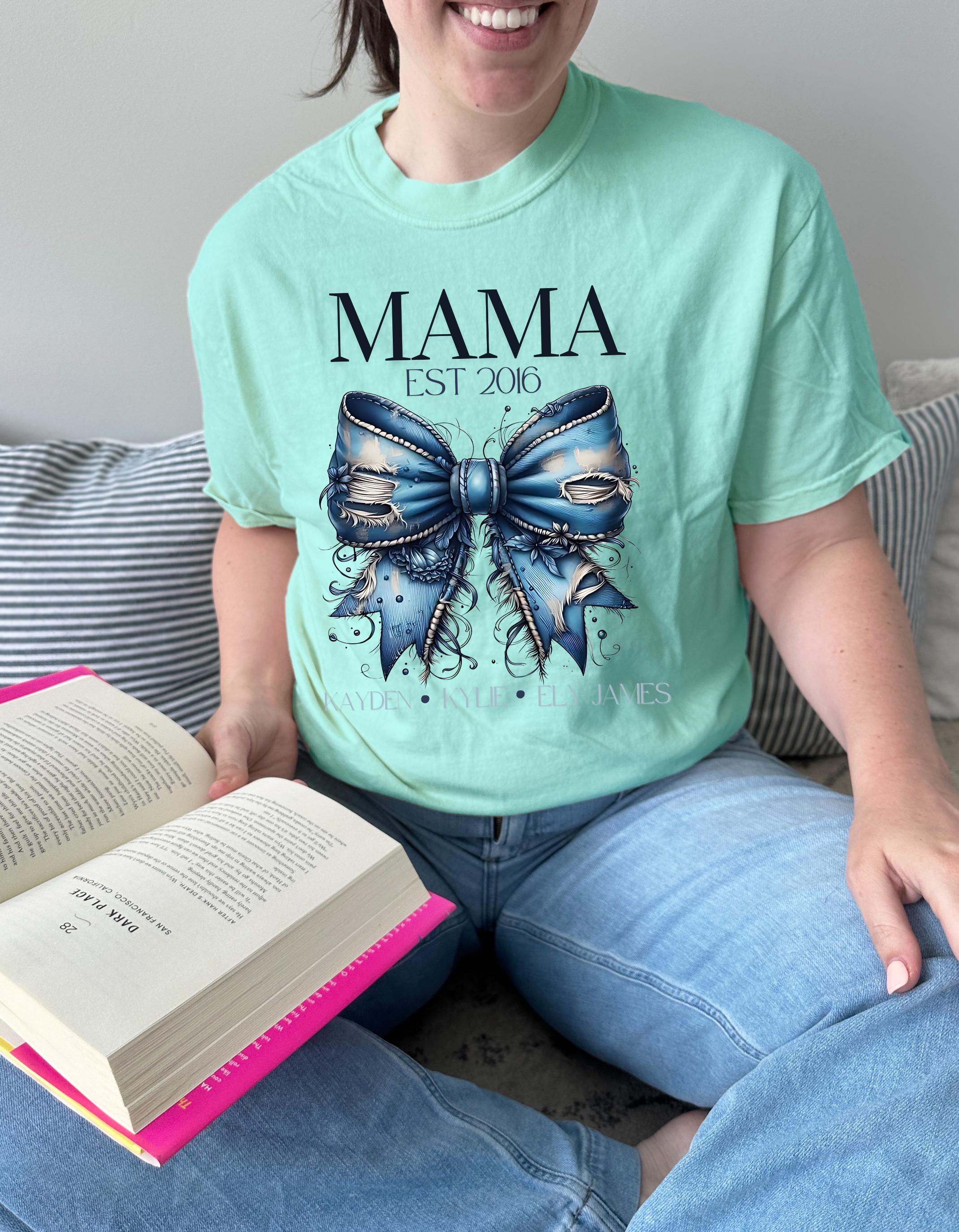 Personalisierbares Mama Established 2016 T-Shirt, Geschenk für Mütter, Familientreffen T-Shirt, Muttertagsshirt, stylische Alltagskleidung, süßes Grafik-Top