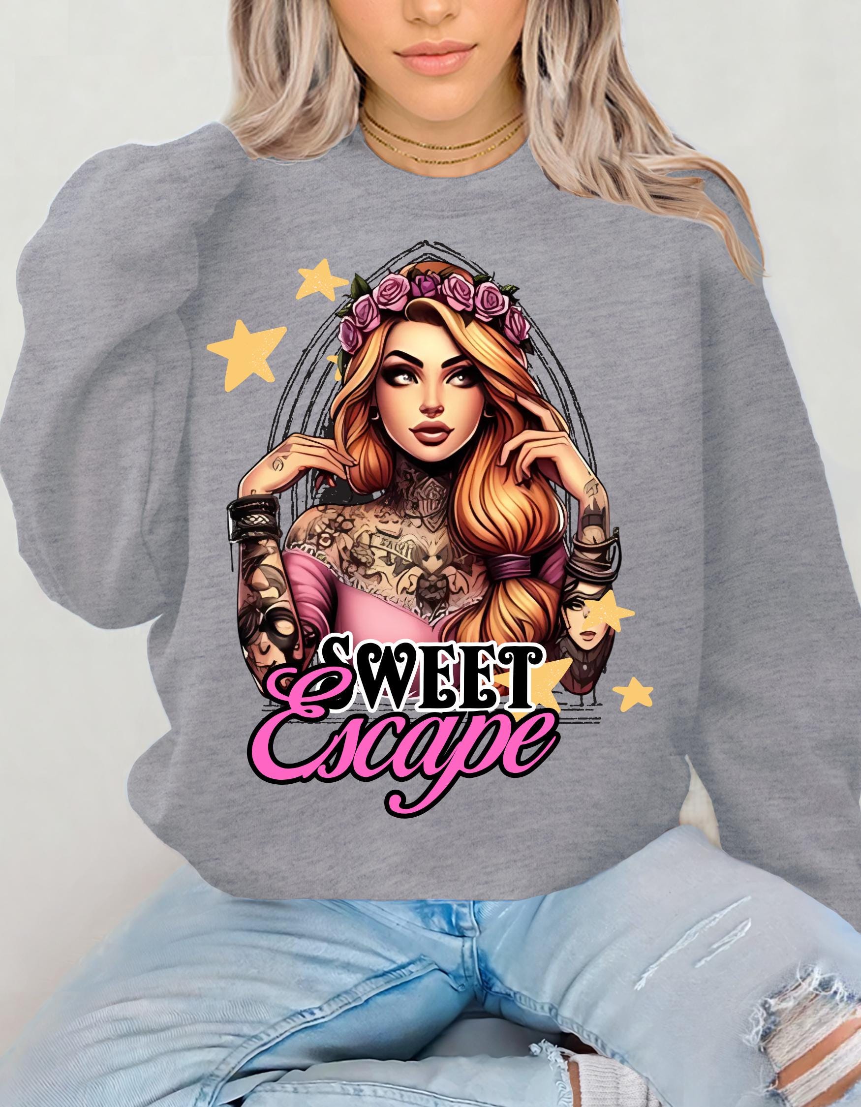 Hipster Rapunzel Sweatshirt, Trendy Märchen Pullover, Einzigartiger Prinzessinnen Pullover, Cooler Märchen Crewneck, Vintage Disney Pullover, Geschenk für