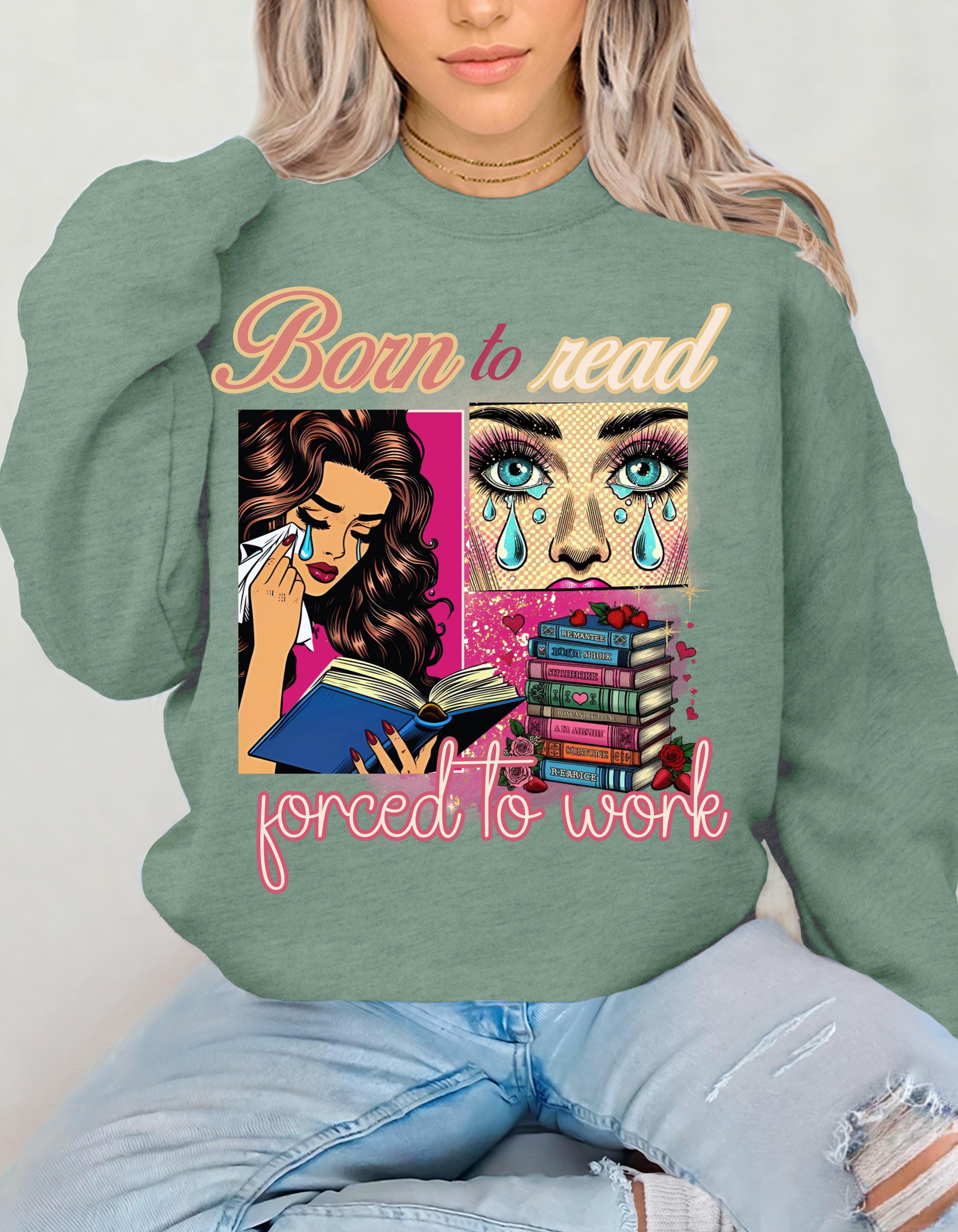 Comic Book Lover Pop Art Unisex Sweatshirt, Born to Read Damen Leseshirt, Crewneck Pullover, Geschenk für Leser, Lustiges Bücherwurm Top