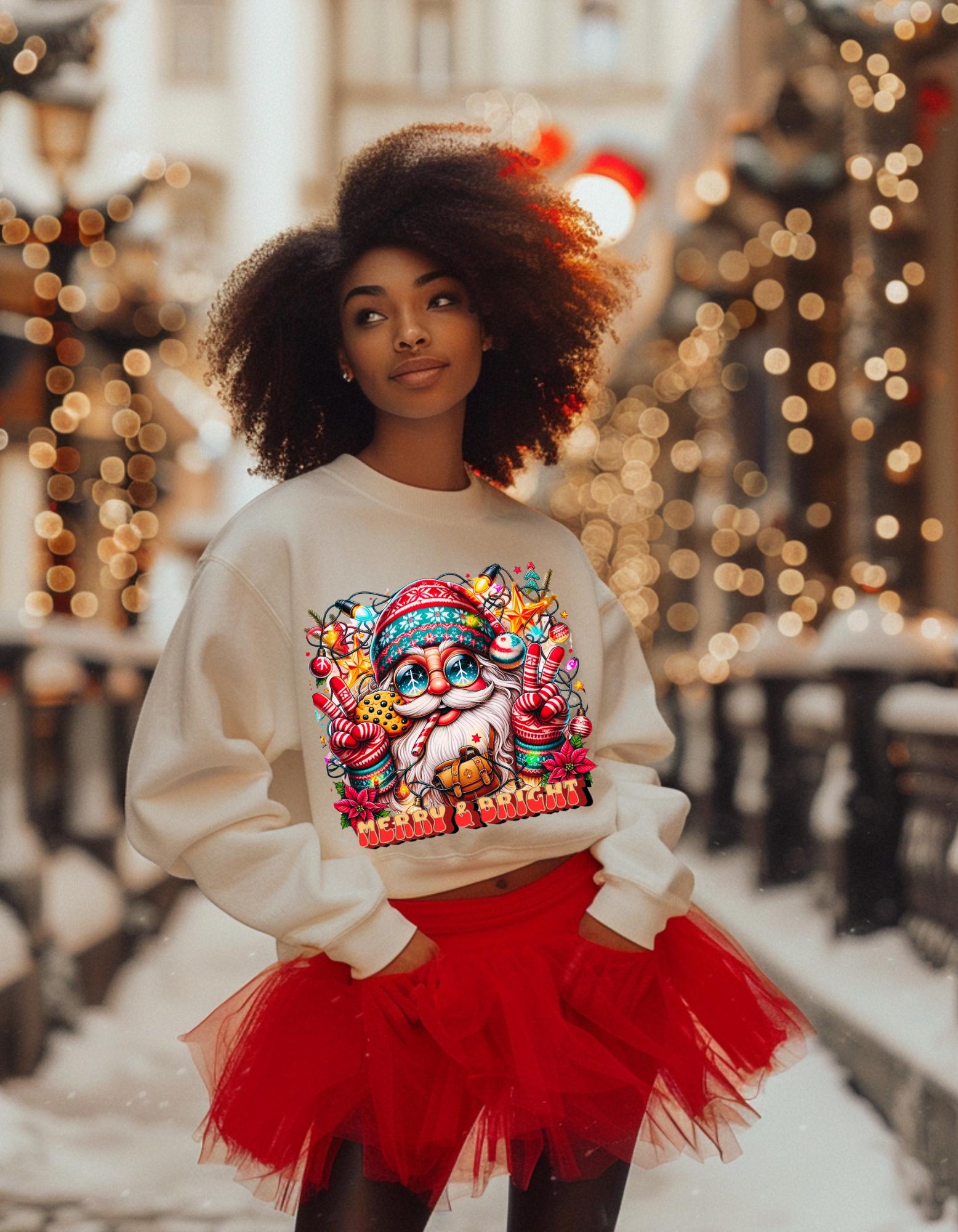 Merry and Bright Santa Hippy Sweatshirt - Festive Holiday Apparel