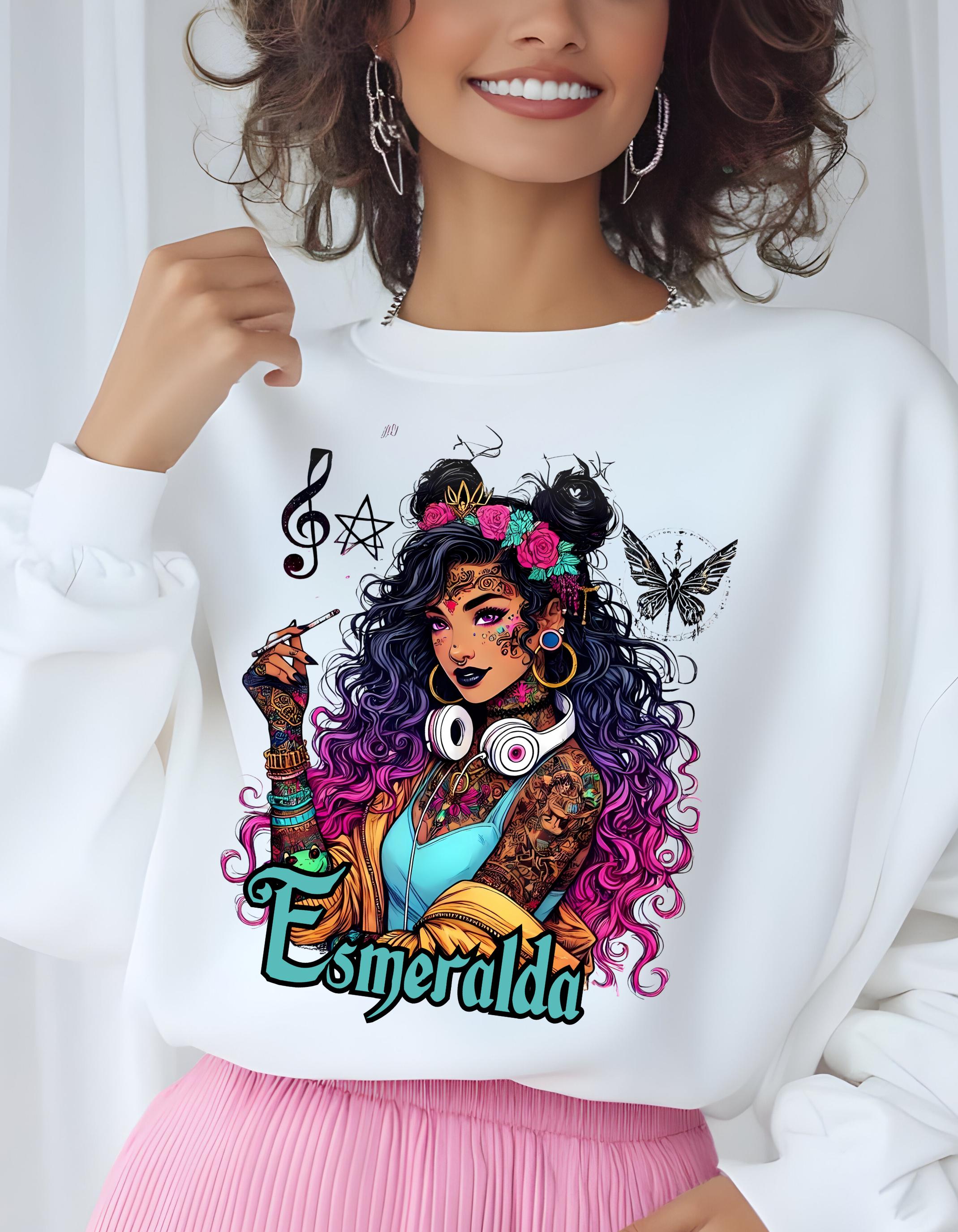 Esmeralda Gypsy Mystic Sweatshirt, Boho Crewneck Jumper, Hippie Pullover, Crystal Healing Top, Festival Clothing, Tarot Card Reader Shirt