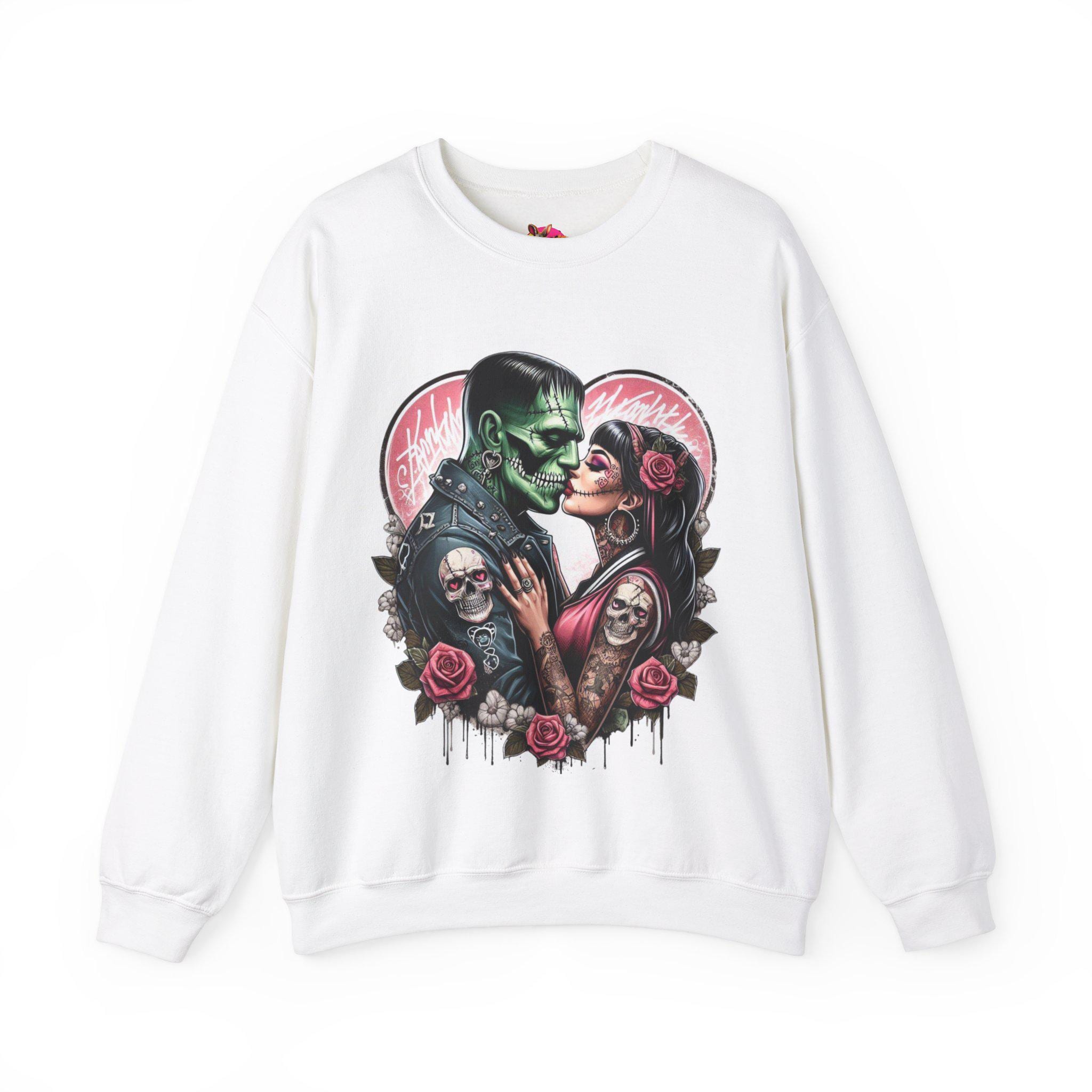 Personalizable Frankenstein & Bride Sweatshirt - Gothic Romance Pullover - Unisex Halloween Apparel - Cozy Fall Wear