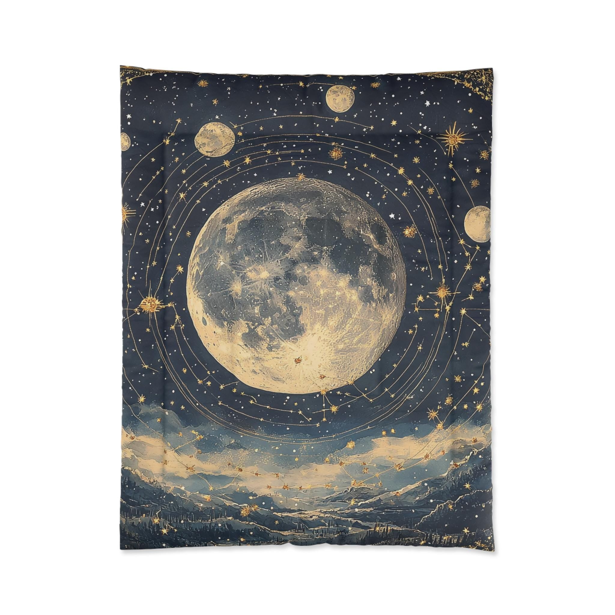 Celestial Moon Comforter, Astrology Symbols, Witchy Gift - Bedding Set, Home Decor, Bedroom Accessories, Moon Phase Blanket, Star Sign