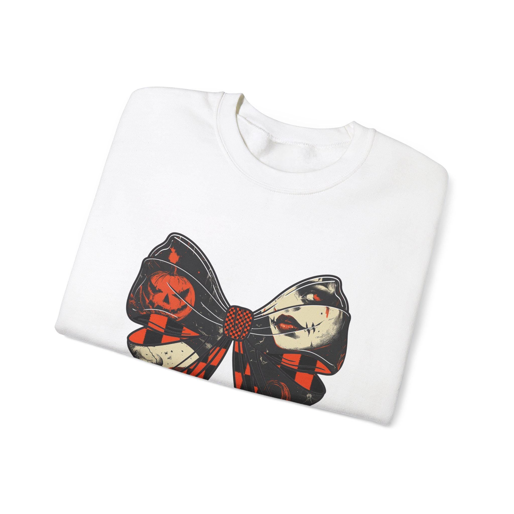 Personalizable Horror Coquette Bow Sweatshirt - Spooky and Stylish Halloween Apparel