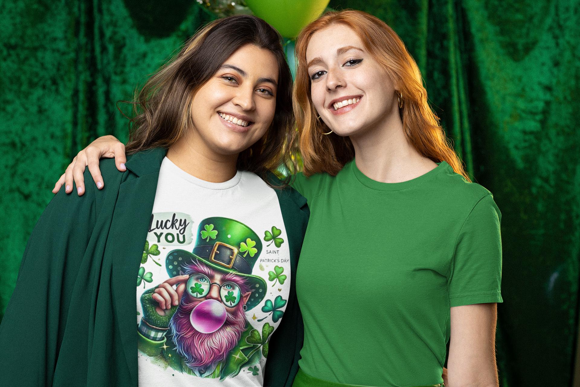 Personalizable Leprechaun Bubble Gum T-Shirt, St Patrick's Day Tee, Lucky You Quote Clothing, Irish Holiday Apparel, Shamrock Day Shirt