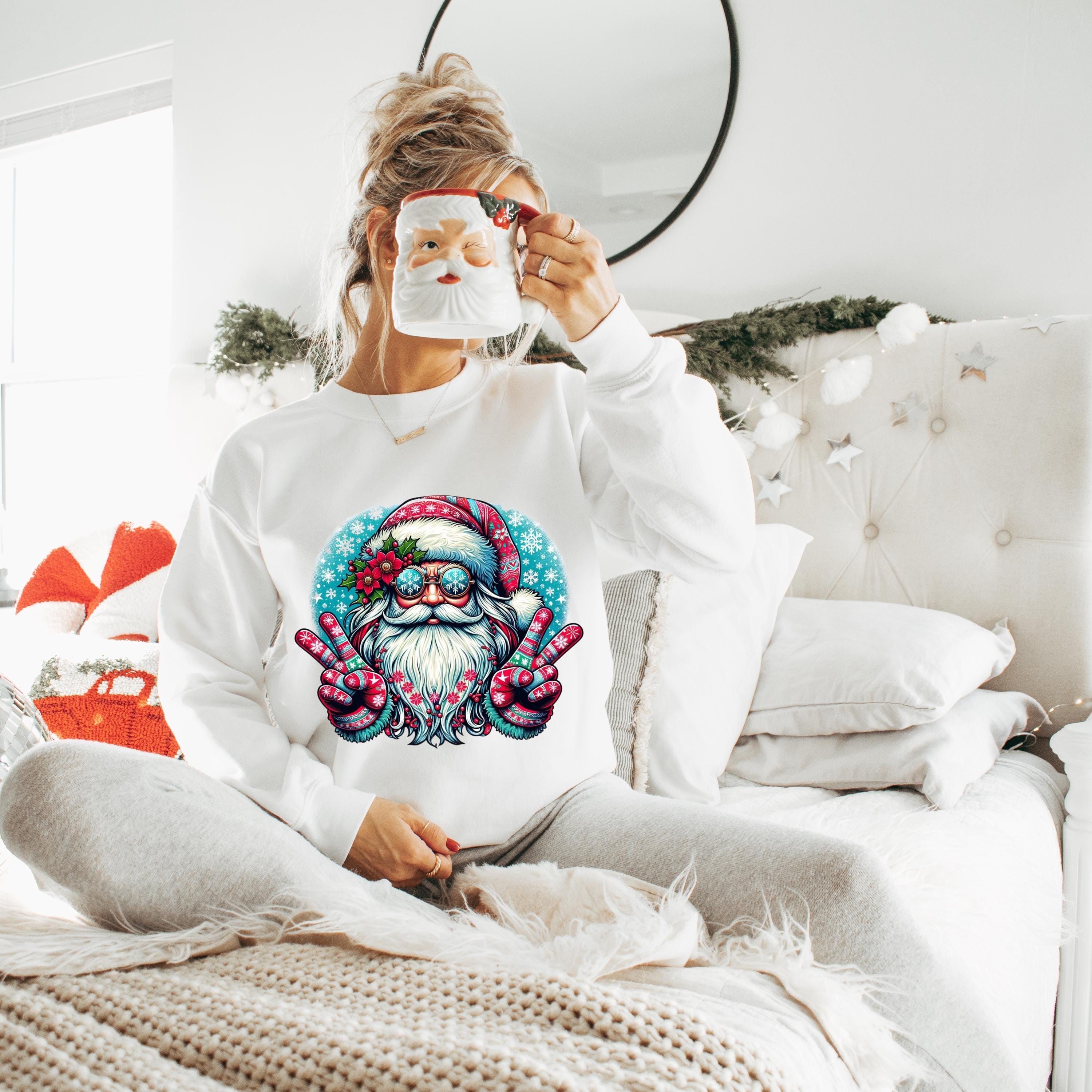 Personalizable Hippie Santa Sweatshirt - Bohemian Christmas Apparel”