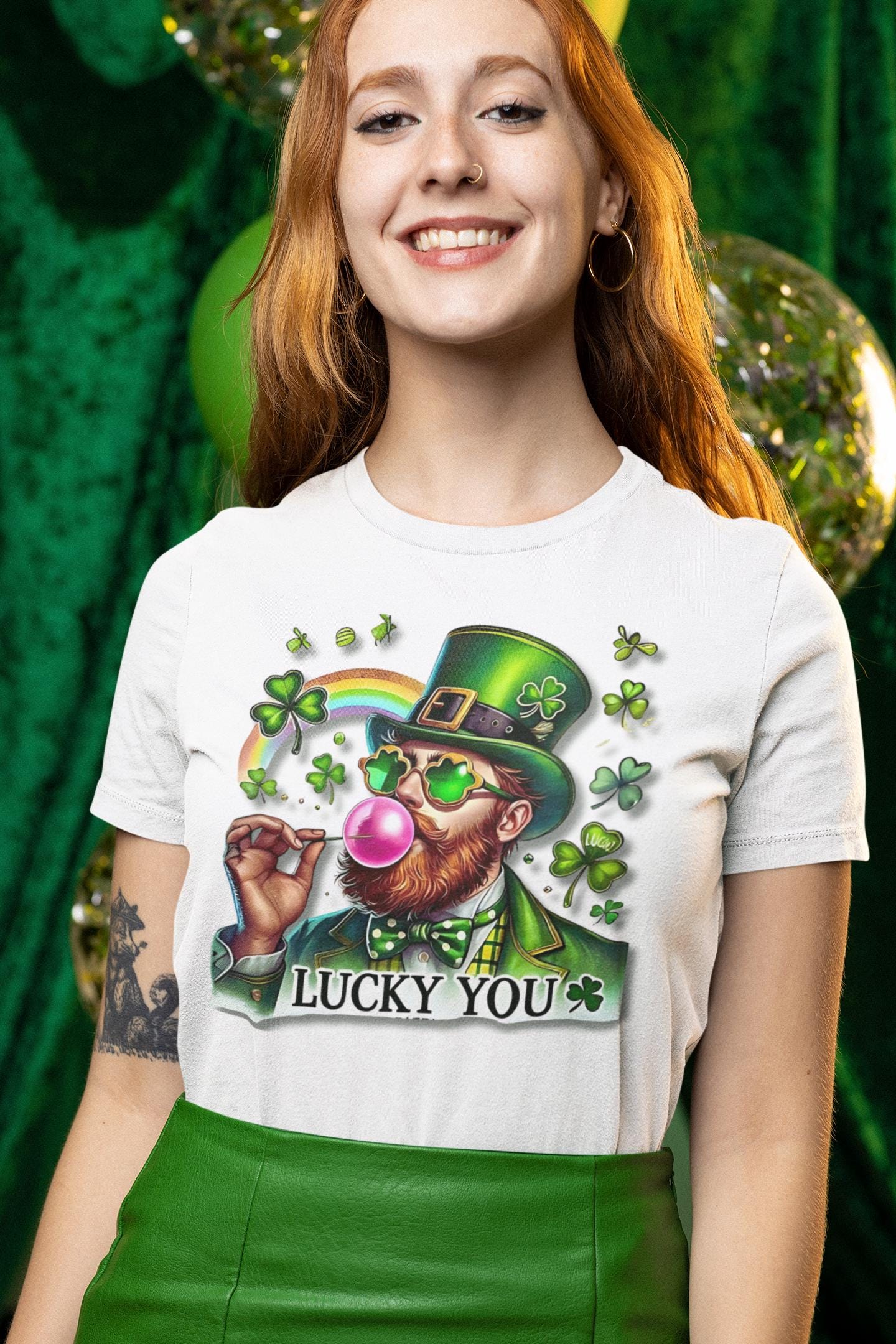 Personalizable Leprechaun Bubble Gum T-Shirt, St Patrick's Day Tee, Lucky You Quote Clothing, Irish Holiday Apparel, Shamrock Day Shirt