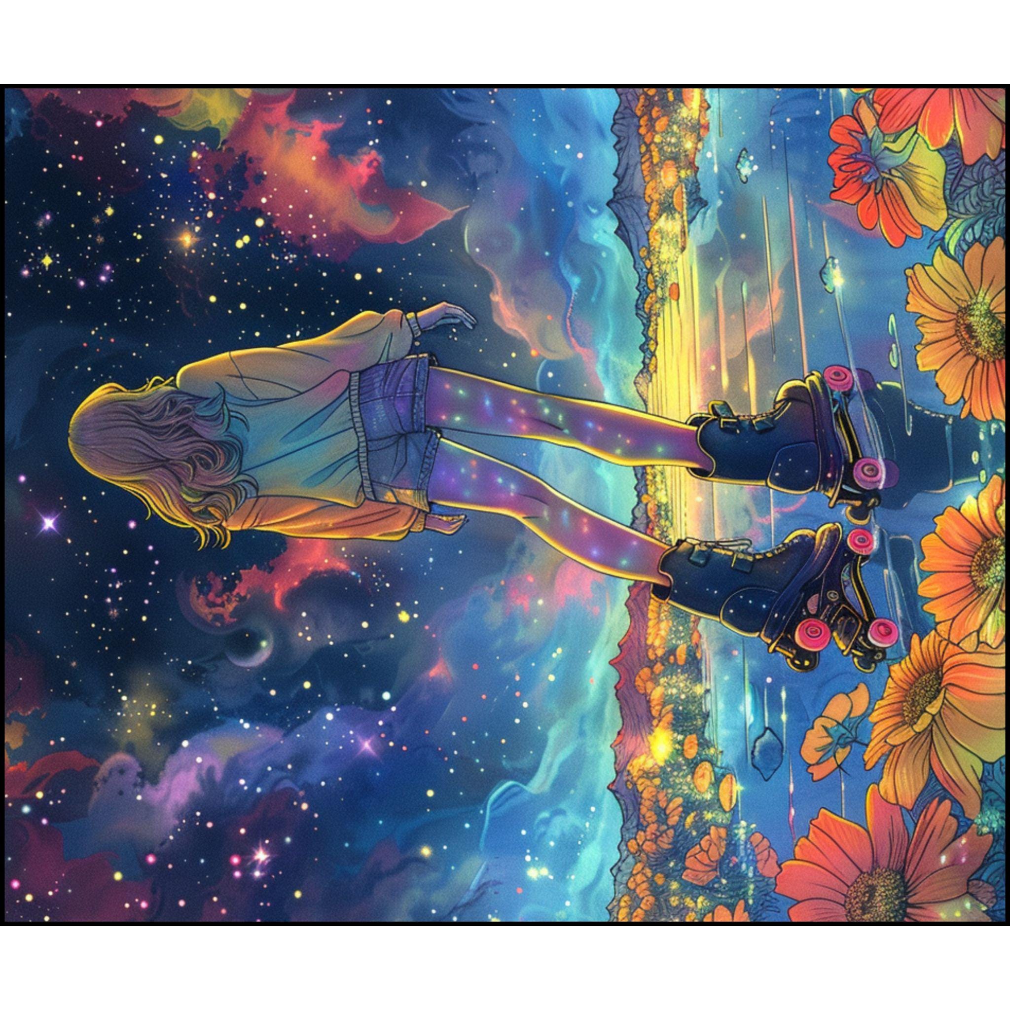 Cosmic Roller Skating Woven Blanket - Celestial Galaxy Throw, Space Theme Bedding, Astronomy Home Decor, Starry Night Couch Blanket,