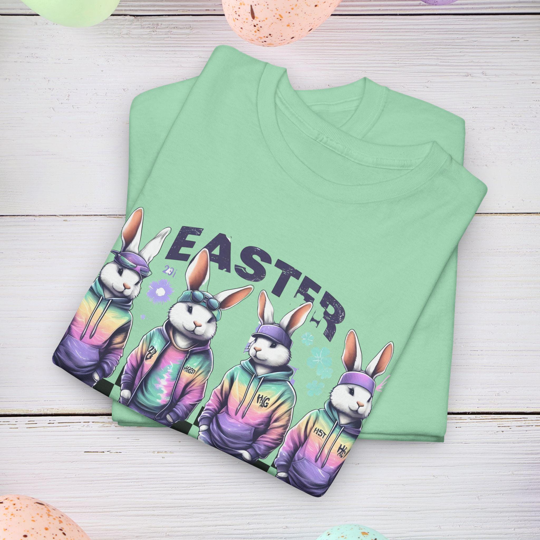 Ostern Tie-Dye Unisex T-Shirt, Frühlingsjagd Crew Shirt, Osterhase Familien Outfit, Pastell buntes Top, Hippie Festival Kleidung