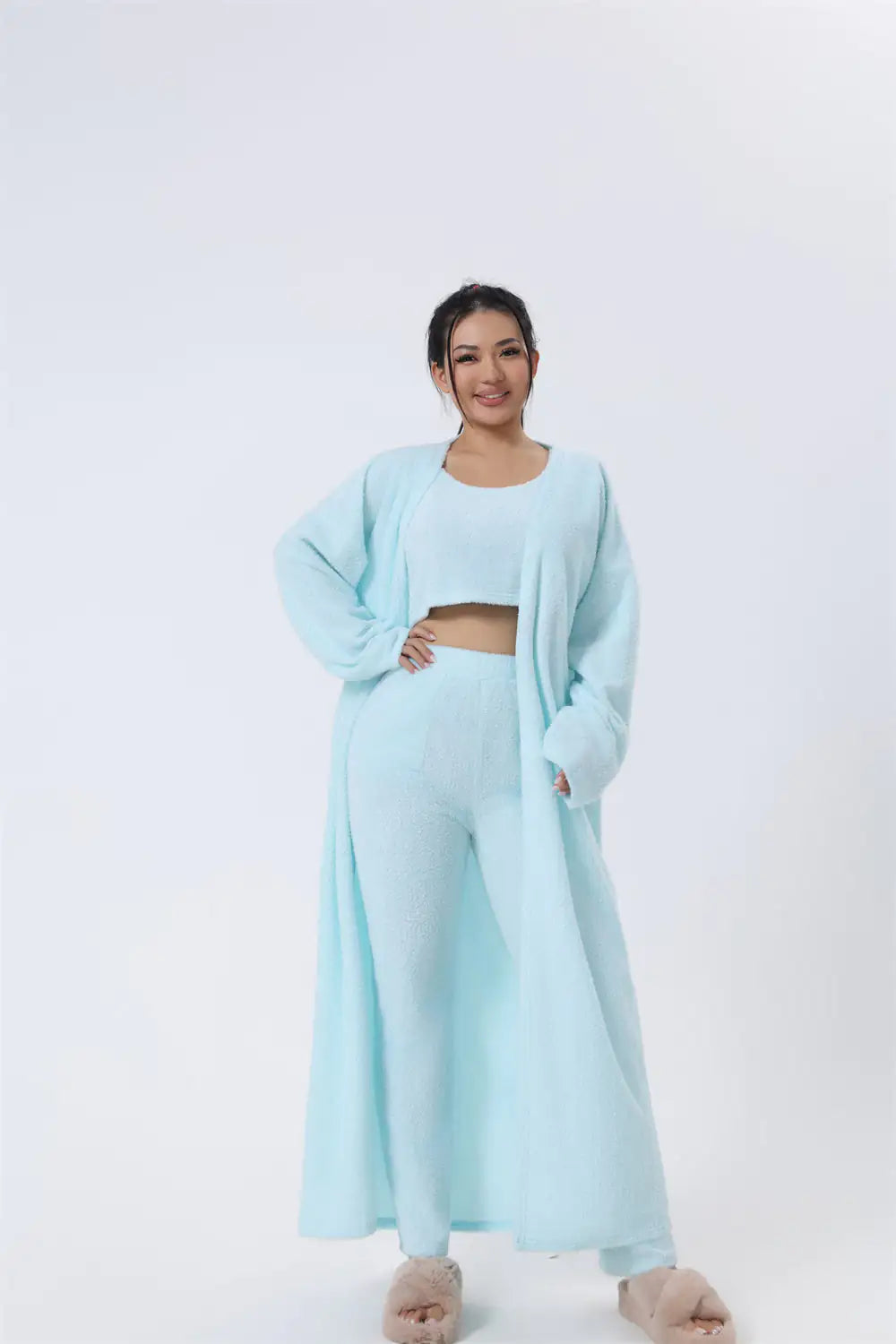 Kuscheliges Pyjama Set, 3-teiliges Lounge Set, Süße Loungewear, warme Anzug Sets, passendes Set, Lounge Set, 3-teiliges Hosenset, Damen Winterkleid