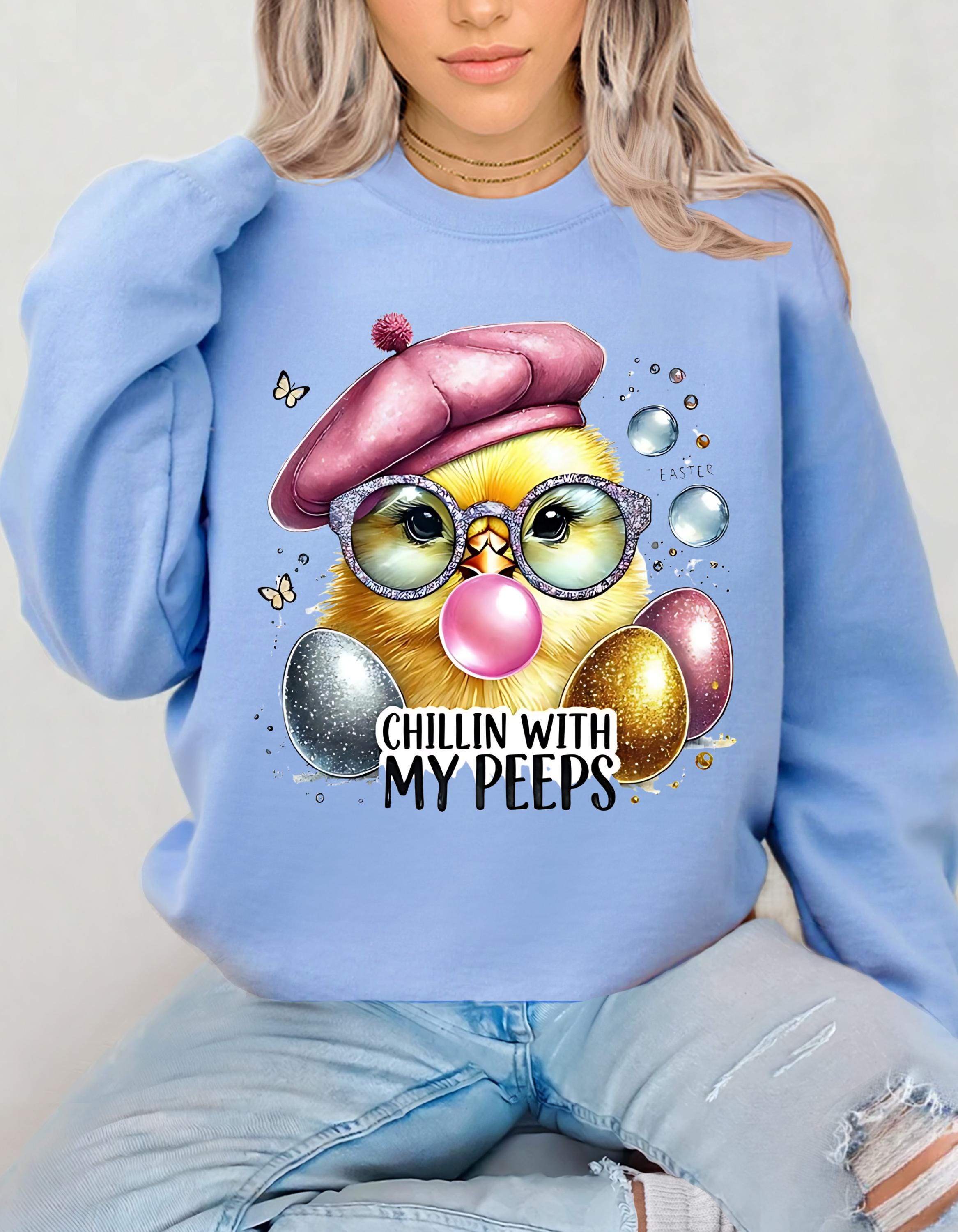 Easter Chick Crewneck Sweatshirt, Chillin with My Peeps, Unisex Pullover, Easter Coquette Shirt, Holiday Jumper, Cute Spring Top