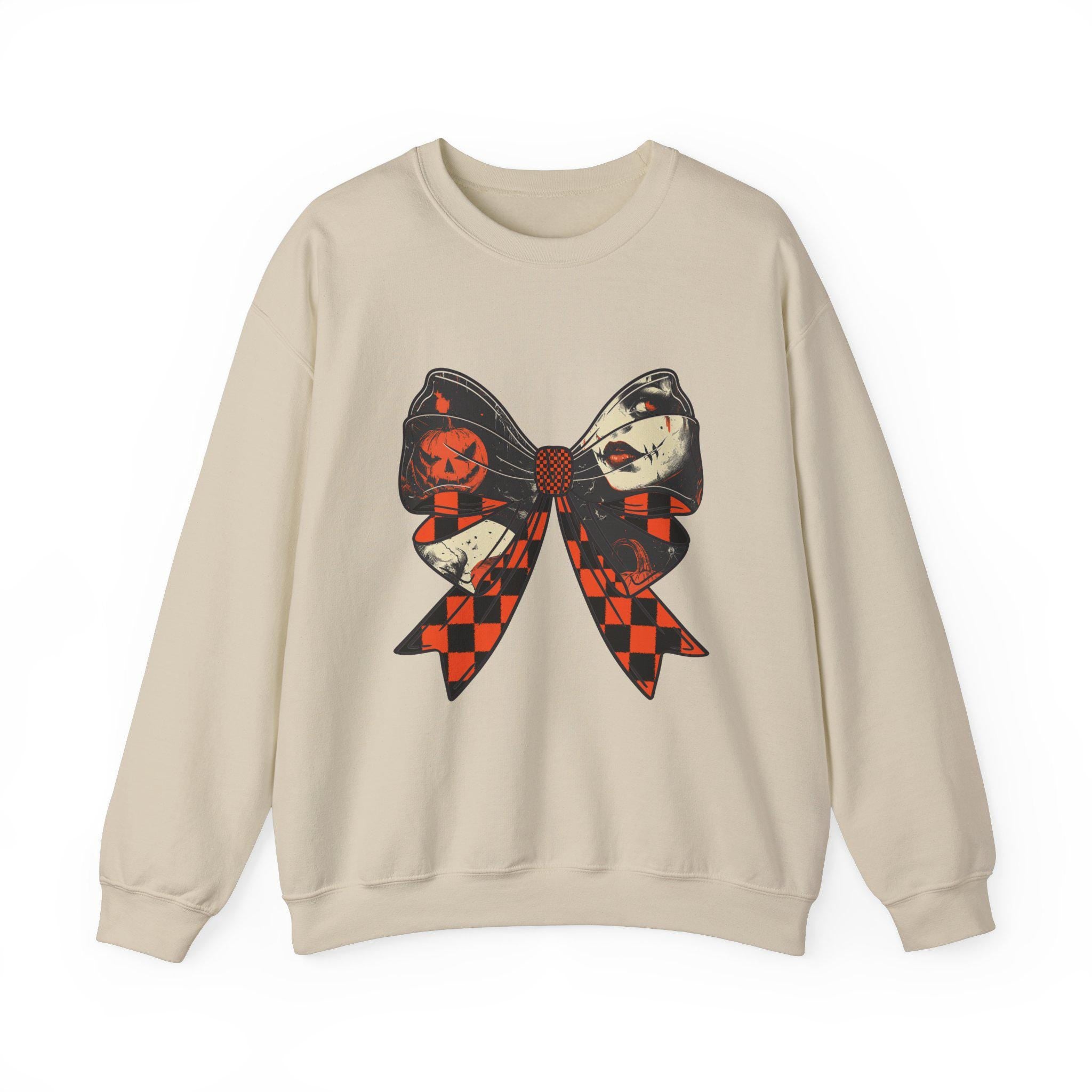 Personalizable Horror Coquette Bow Sweatshirt - Spooky and Stylish Halloween Apparel