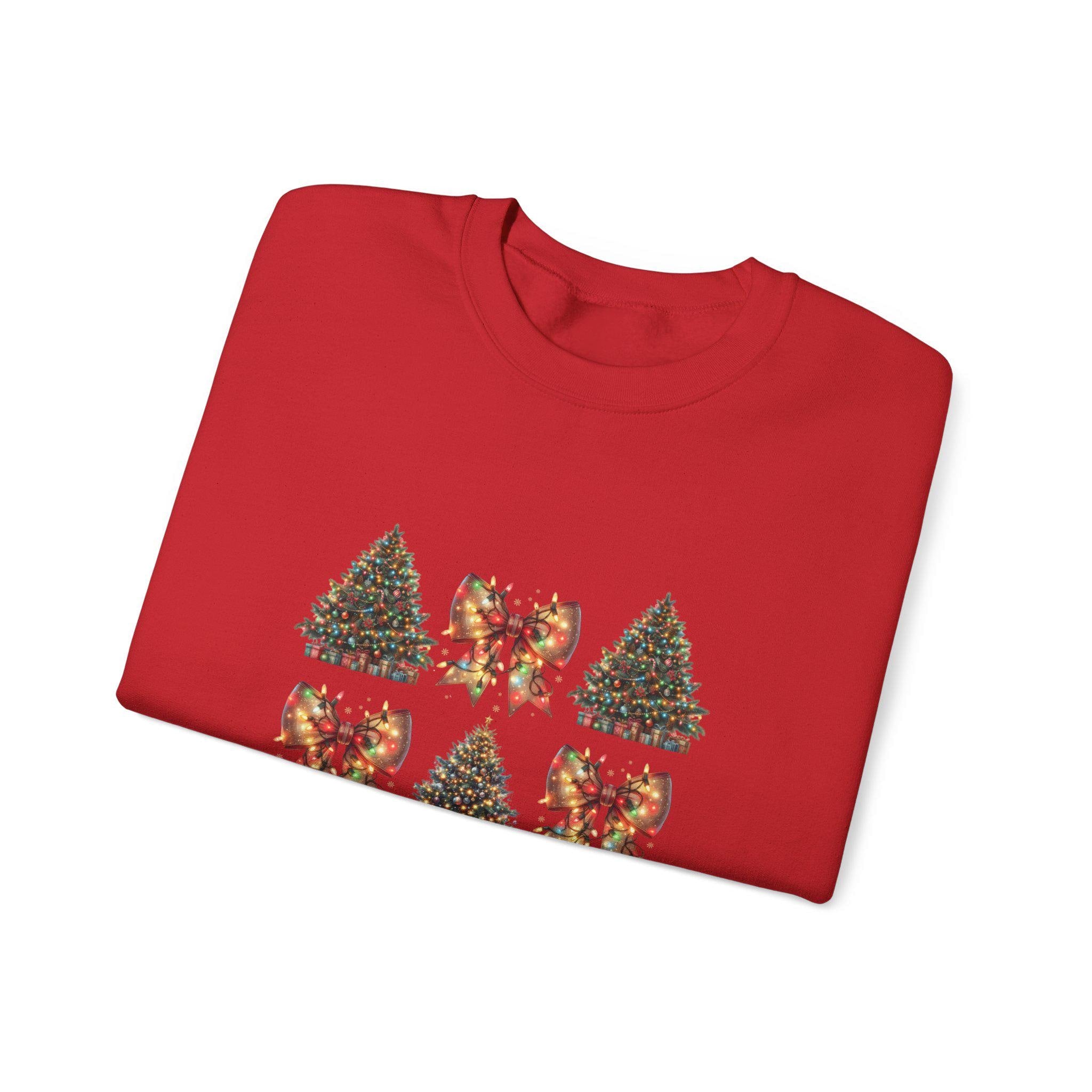 Christmas Crewneck Sweatshirt - Festive Trees & Bows Design, Holiday Jumper, Winter Pullover, Xmas Sweatshirt, Cozy Christmas Sweater