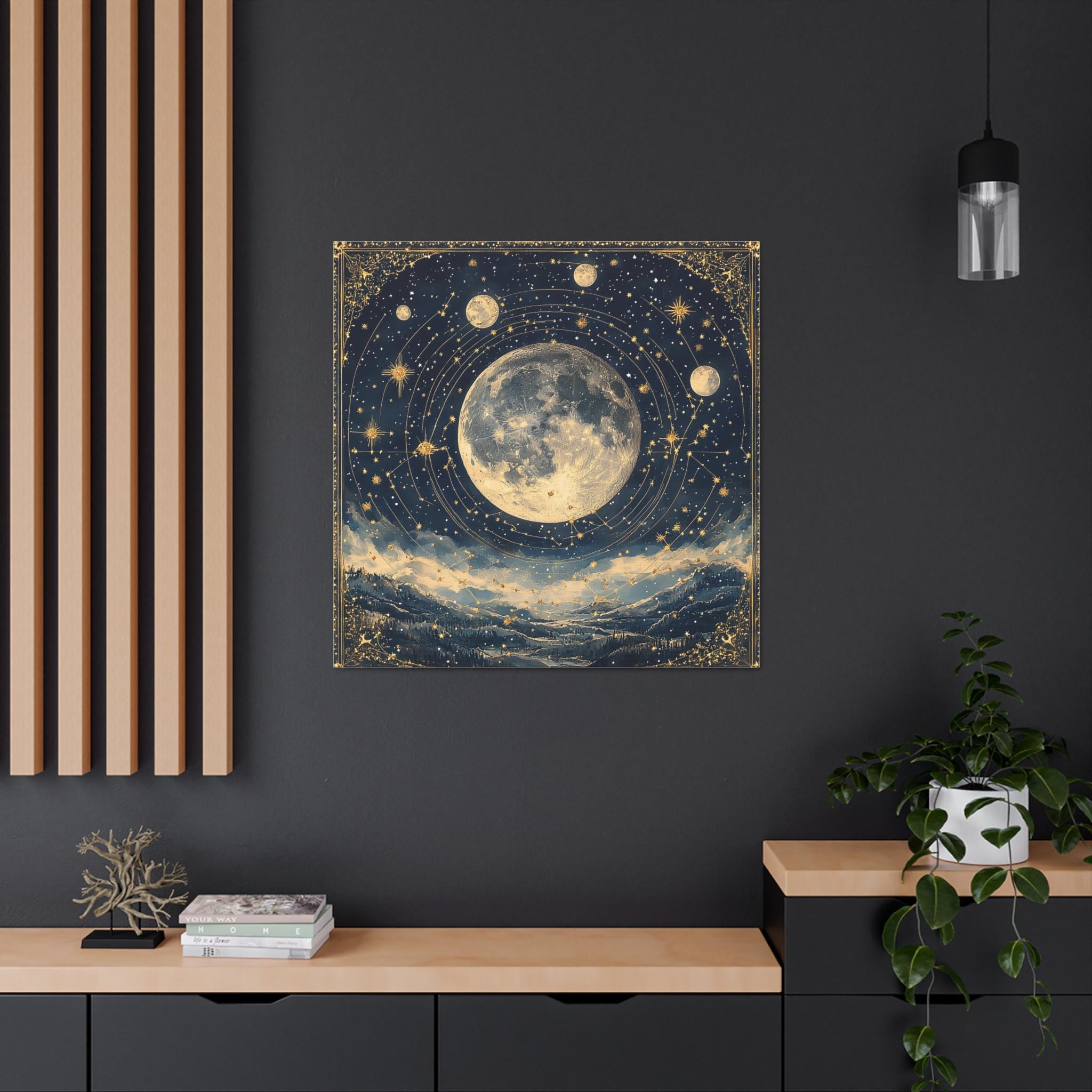 Himmlischer Mond Leinwand, Hexen Astrologie Geschenk Wandkunst, Himmlischer Mond Dekor, Boho Home Dekor, Himmlischer Mond Druck, Himmlischer Mond Kunstdruck