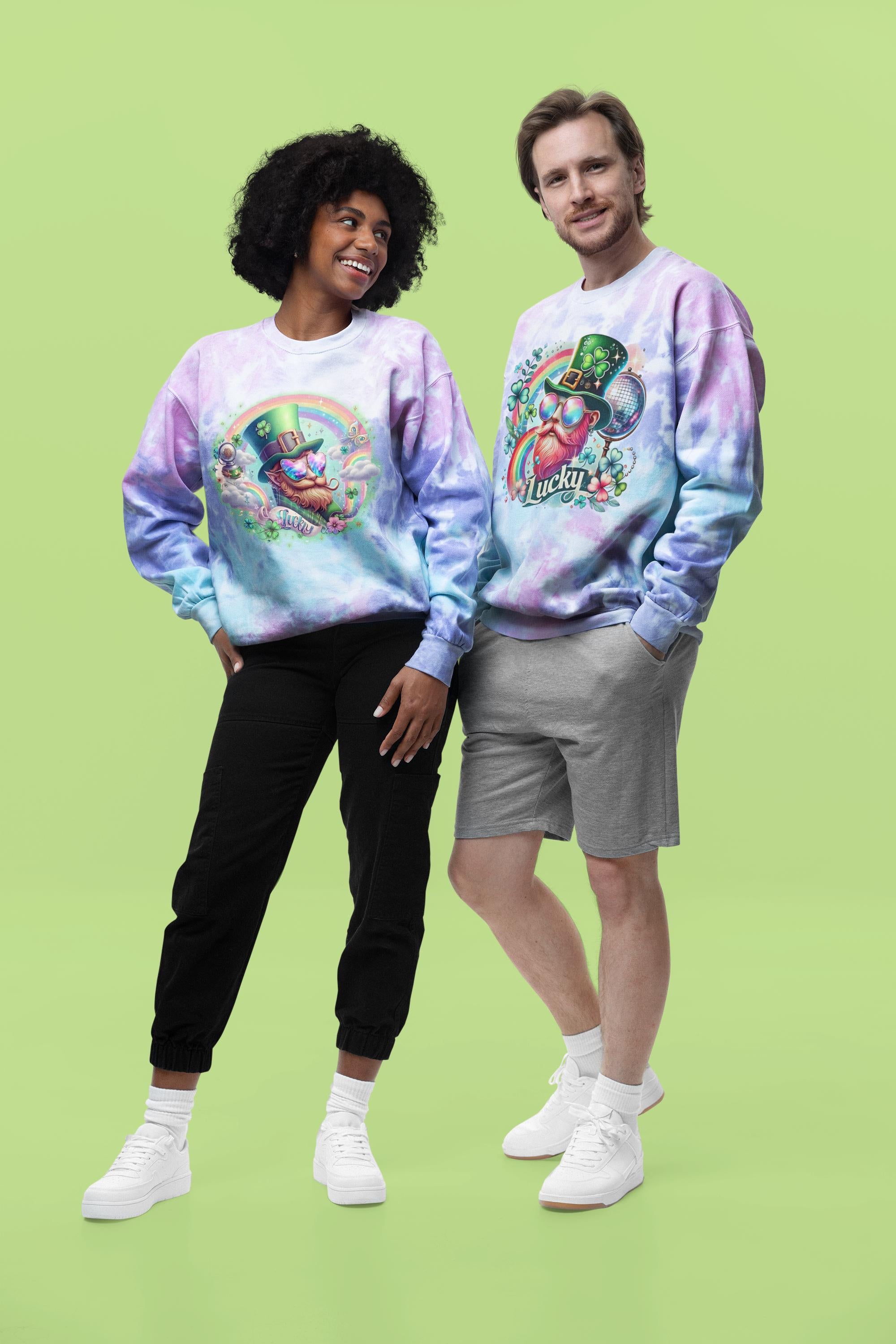 Lephrachaun Rainbow Tie-Dye Sweatshirt for St. Patrick's Day, Unisex Jumper, Discoball Pullover, Luck of the Irish Hoodie, Festive St.