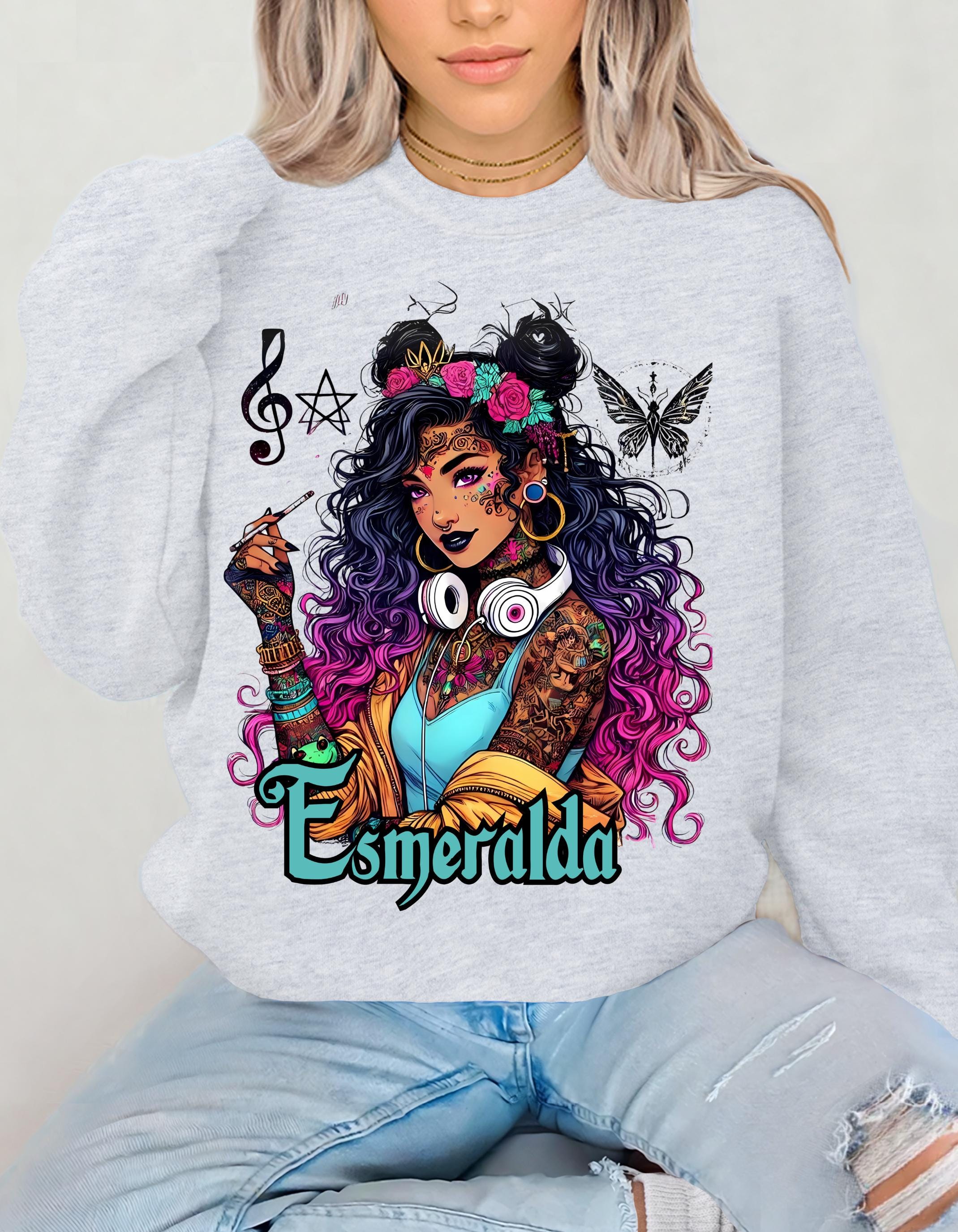 Esmeralda Gypsy Mystic Sweatshirt, Boho Crewneck Jumper, Hippie Pullover, Crystal Healing Top, Festival Clothing, Tarot Card Reader Shirt