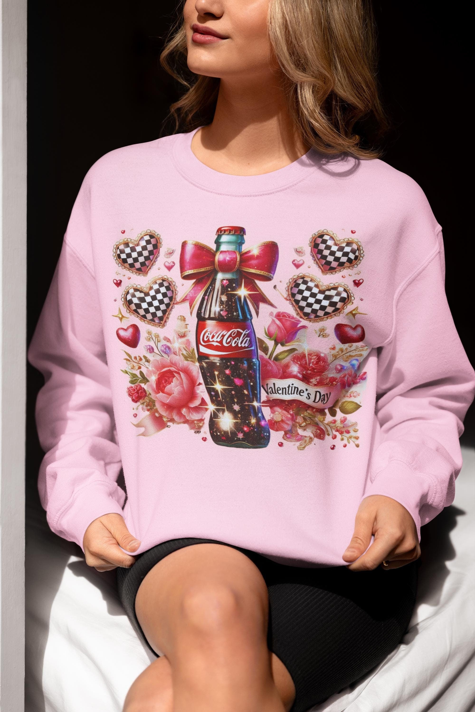 Valentine's Day Unisex Crewneck Sweatshirt, Coquette Cola Love Apparel, Gift for Him Her, Valentine's Gift, Couples Sweatshirt