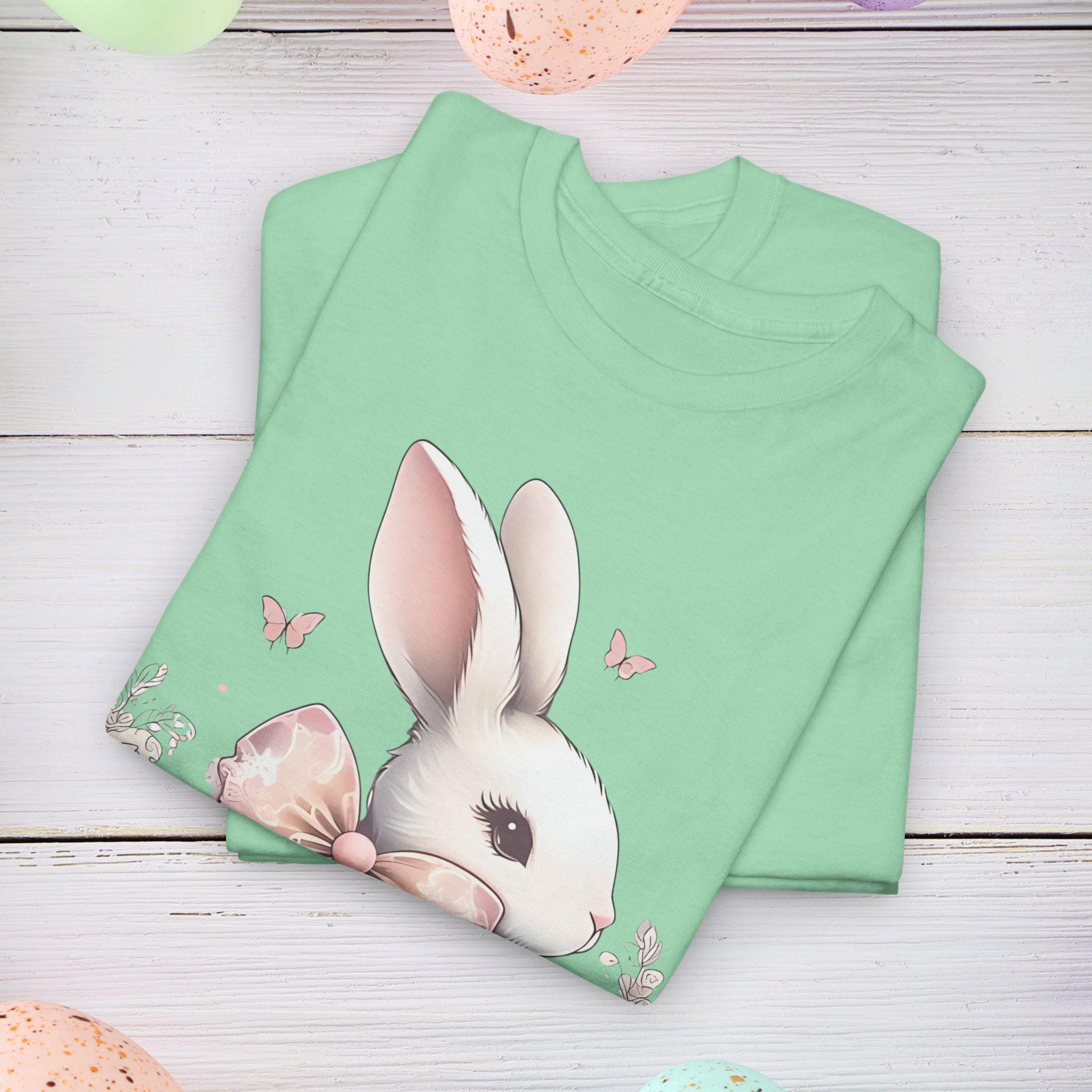 Cute Bunny Easter Tee - Unisex Heavy Cotton Shirt for Spring Celebrations, Egg Hunt, Holiday Gift, Casual Wear