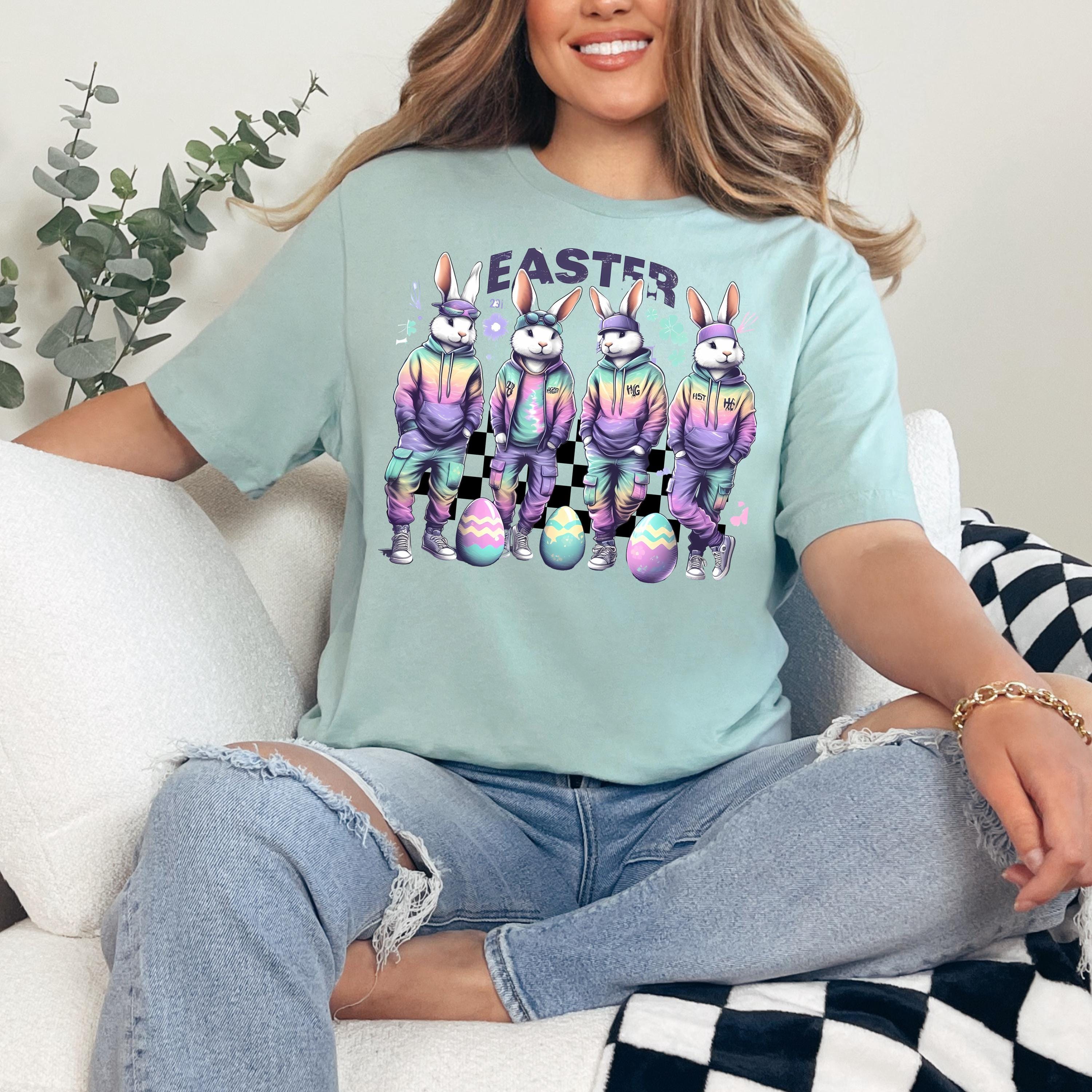 Ostern Tie-Dye Unisex T-Shirt, Frühlingsjagd Crew Shirt, Osterhase Familien Outfit, Pastell buntes Top, Hippie Festival Kleidung