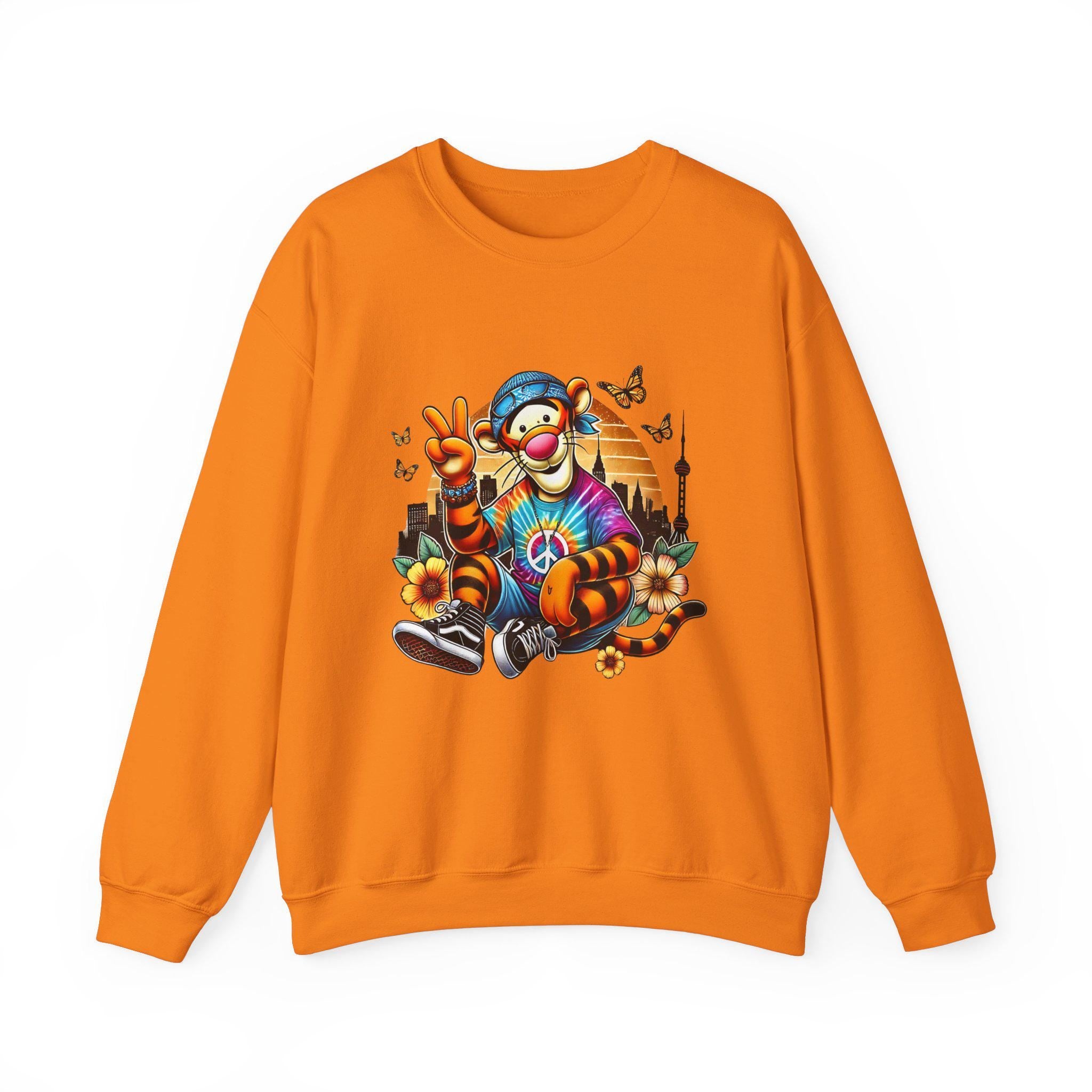 Tie Dye Tiger Sweatshirt, Unisex Crewneck Pullover, Storybook Charakter Parodie Pullover, Einzigartiges Geschenk für Tierliebhaber, Buntes Grafik Top,