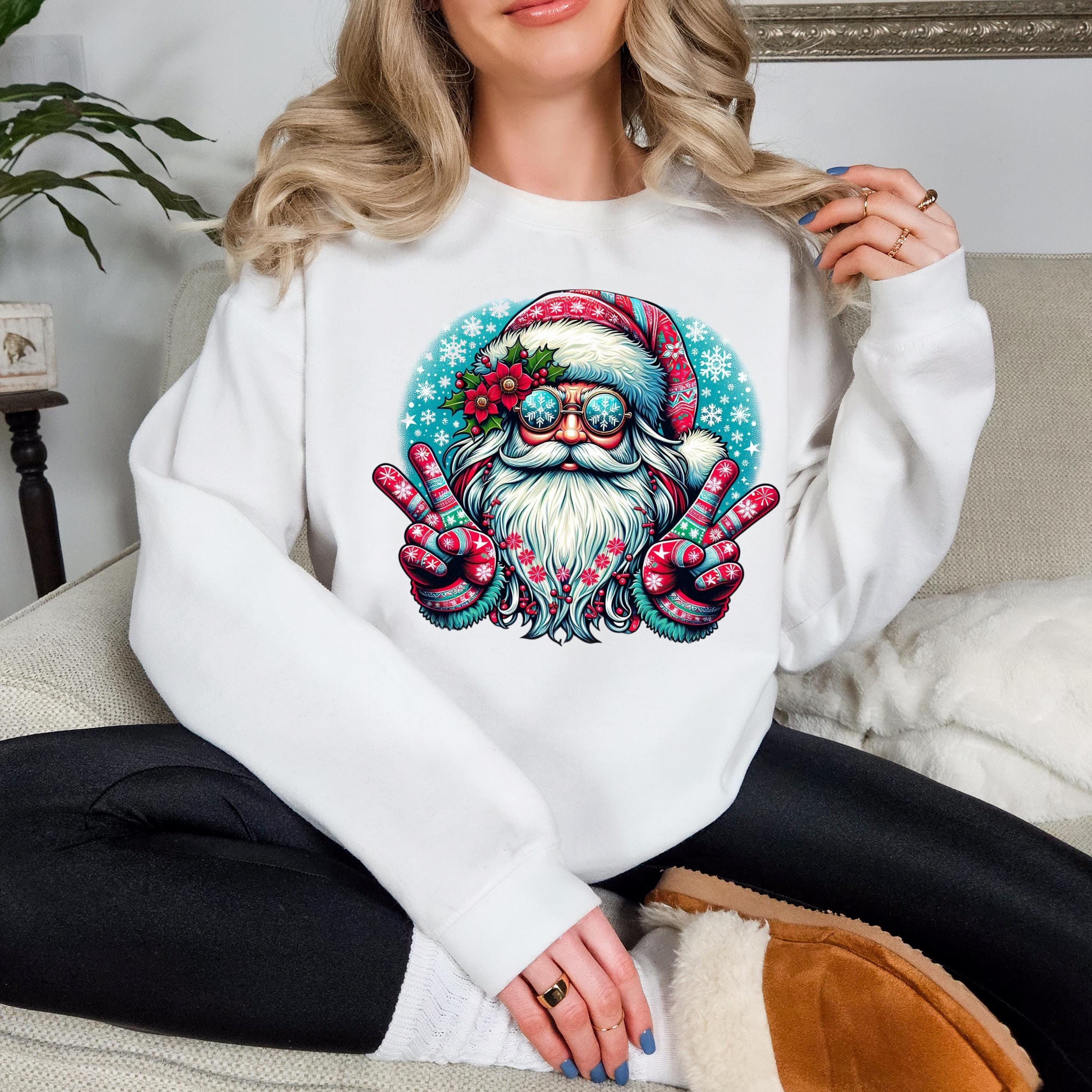 Personalisierbares Hippie-Weihnachtsmann-Sweatshirt – Bohemian Christmas Apparel“