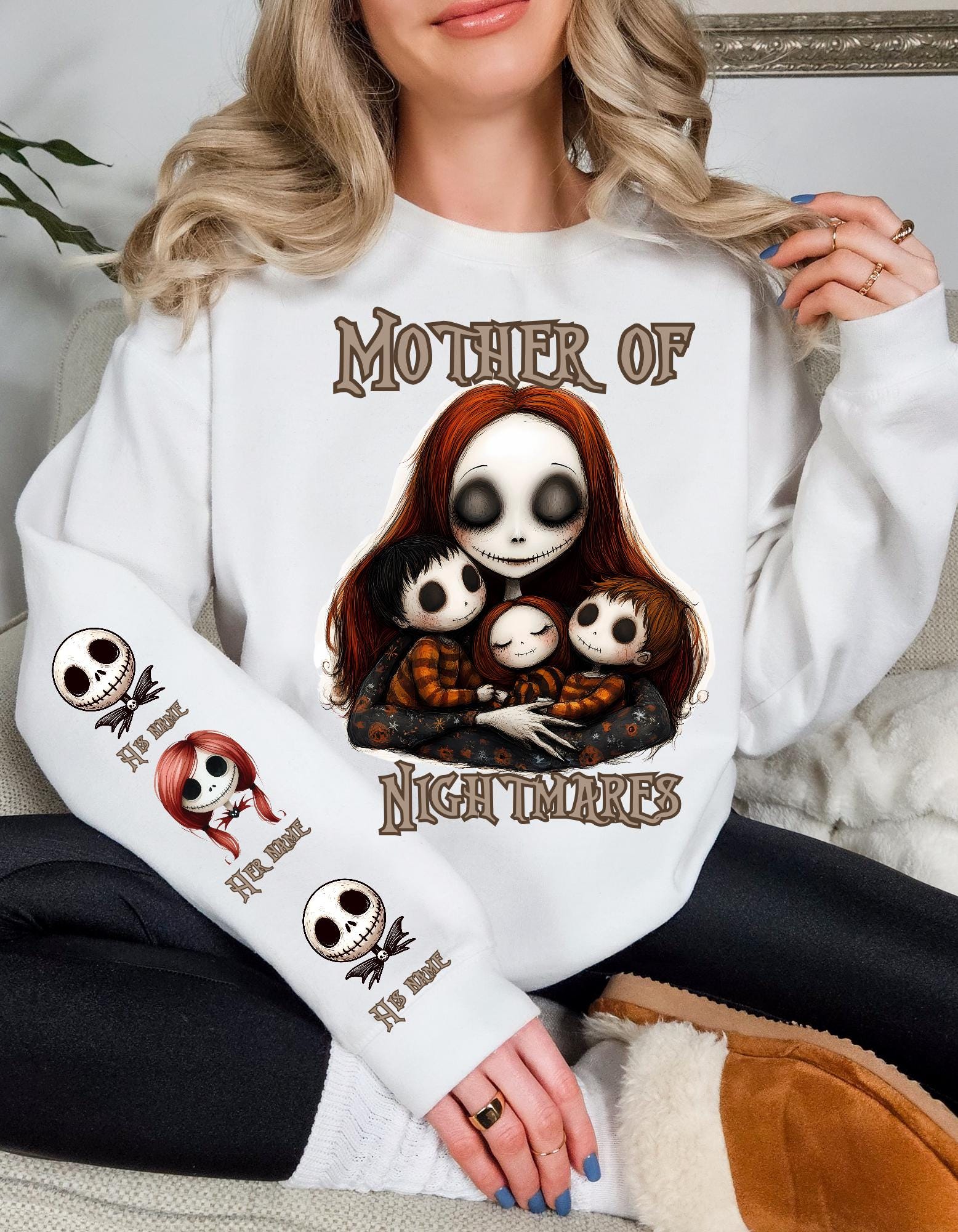 Mutter der Albträume Personalisiertes Gruseliges Mama Sweatshirt, Mama Geschenk, Halloween Shirt, Gruseliges Muttertagsgeschenk, Horror Mama Kleidung