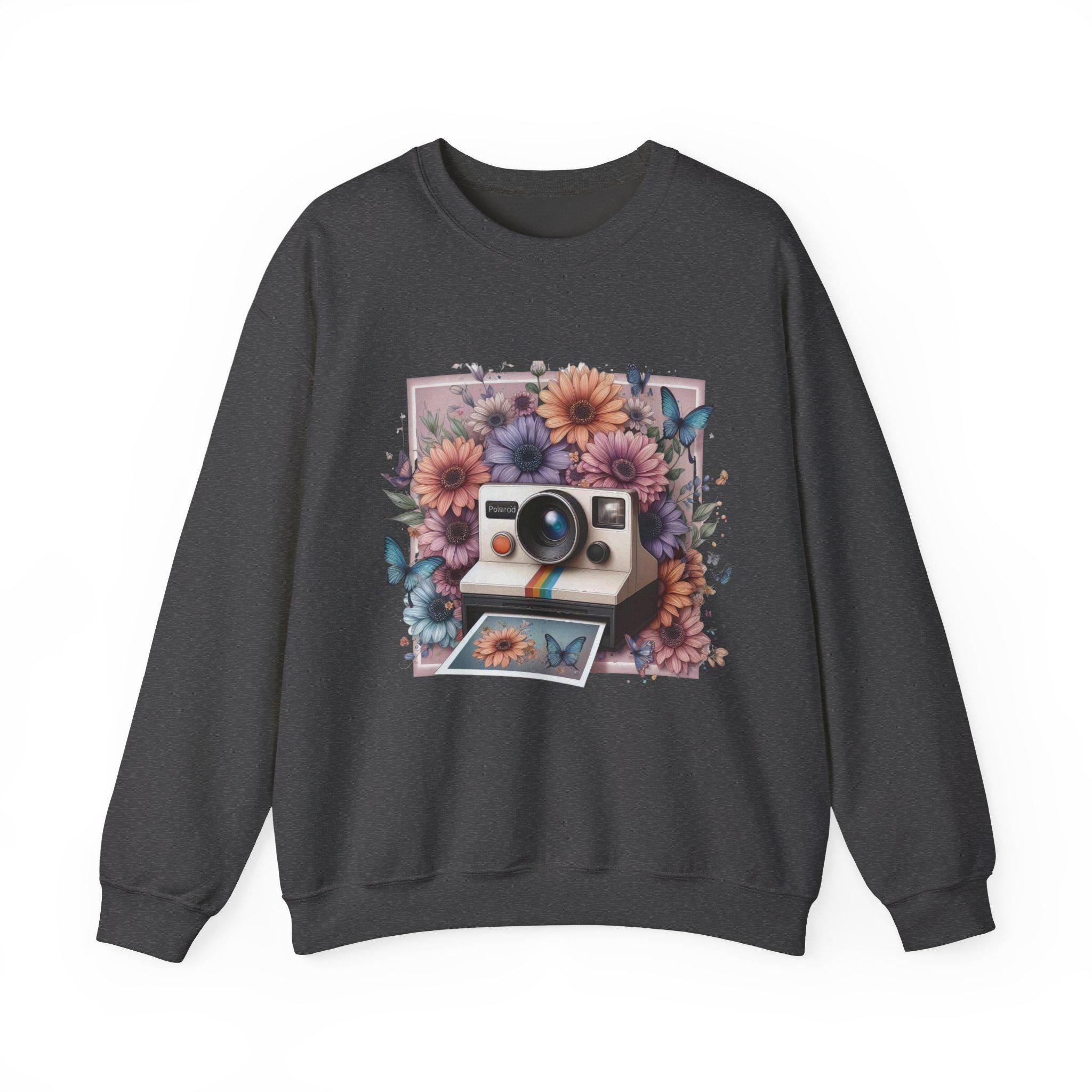 Vintage Camera Retro Butterflies Flowers Sweatshirt, 90s Style Jumper, Gift for Photographers, Floral Sweater, Graphic Print Pullover,