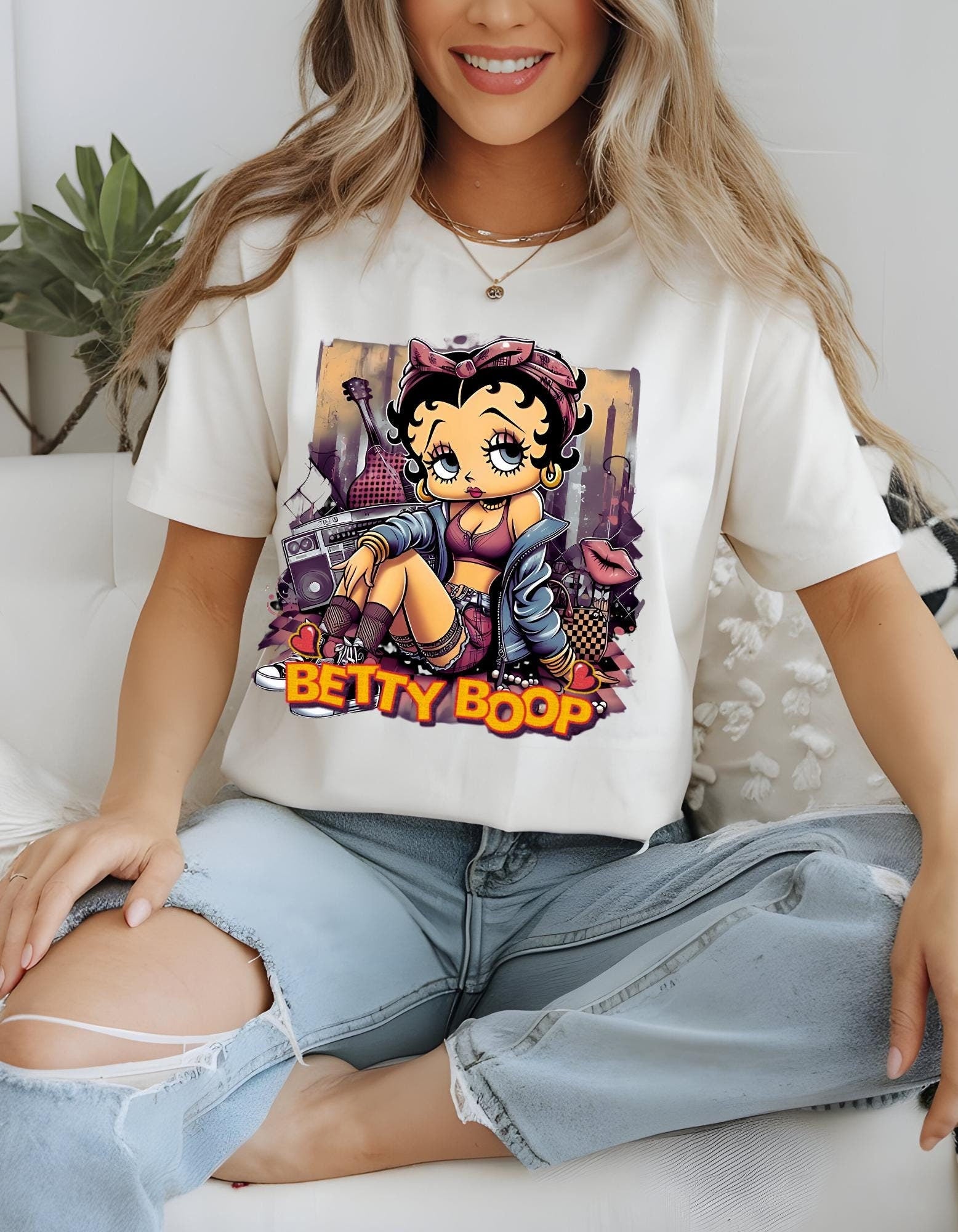 Betty Boop Urban Streetwear Unisex T-Shirt, Grafikdruck T-Shirt, Retro Cartoon Top, Cooles Vintage Style Shirt, Hip Hop Fashion Apparel