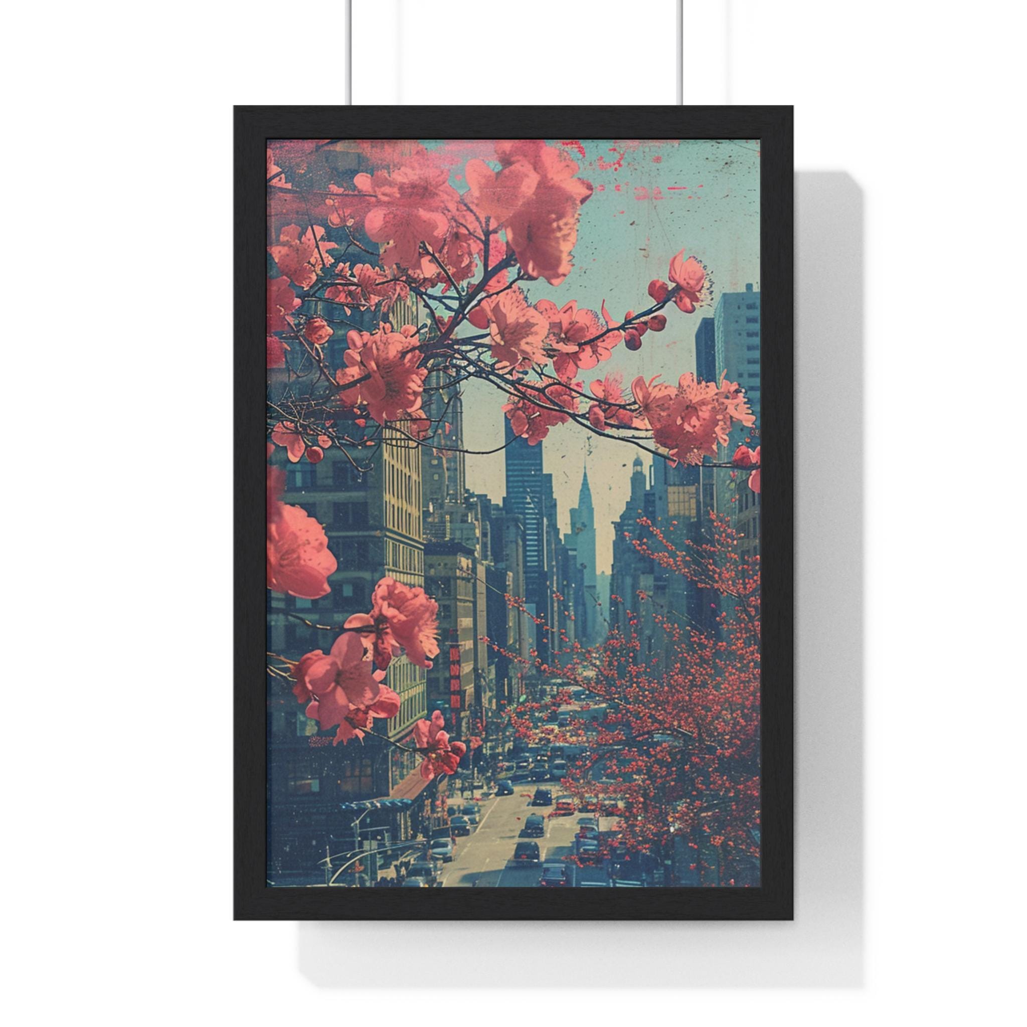 Vertical Framed Poster, Cherry Blossoms in New York City, Zen Art, Japan Art, Bring Flowers, Home Decor Wall Art, Wall Hanging Decoration