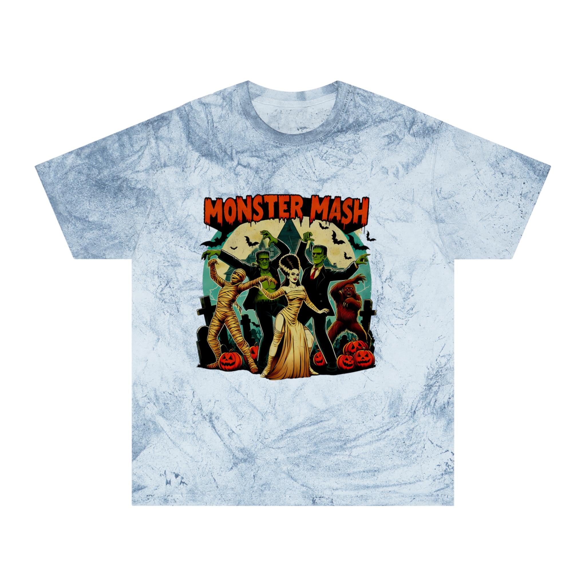 Personalizable Monster Mash Halloween Tee - Spooky Party Mummy + Vampire Shirt - Full Moon Pumpkin Graphic - October Festive Costume Top