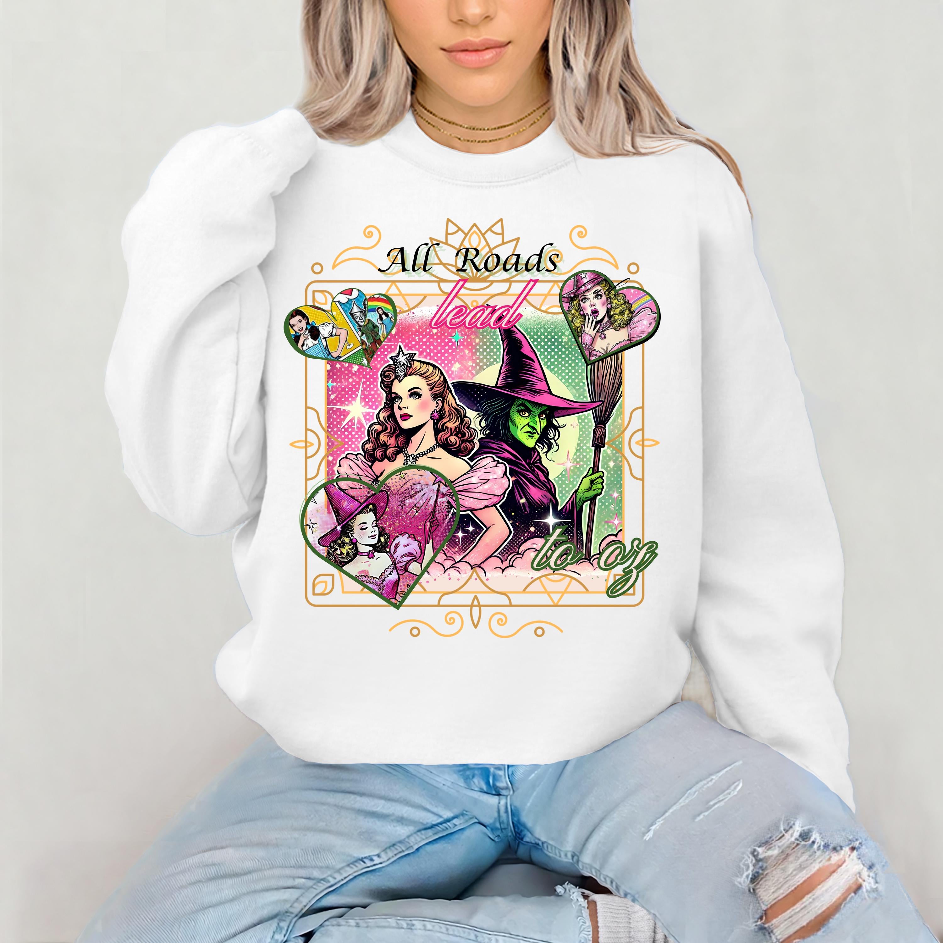 Pink Witch Parody Unisex Sweatshirt, Zauberer von Oz Grafik T-Shirt, Halloween Kostüm, Lustiges Film Shirt, Vintage Yellow Brick Road Pullover