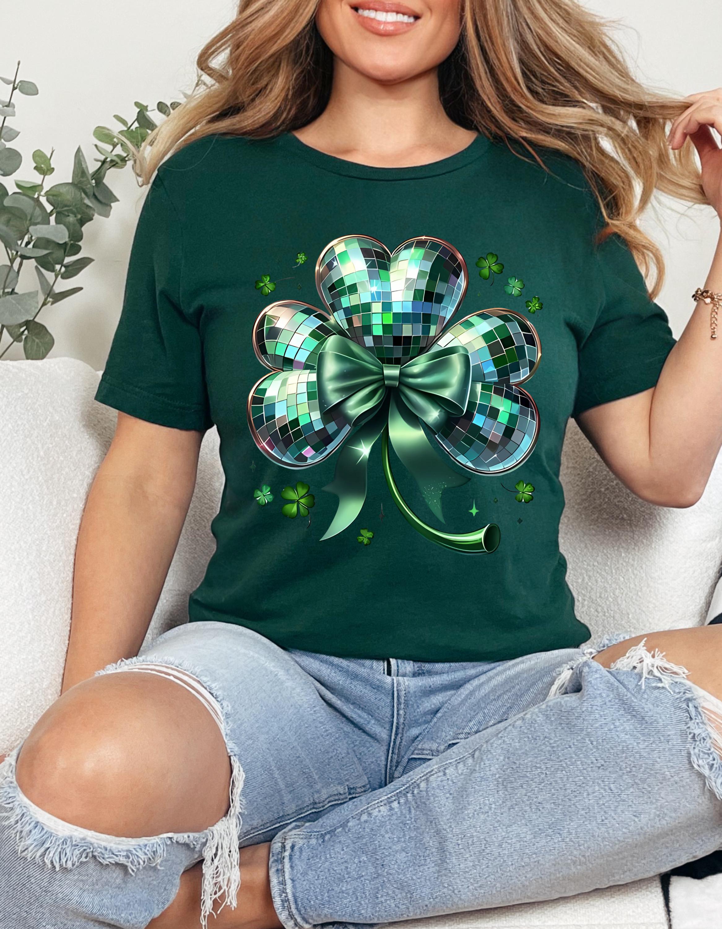 Disco Ball Clover Unisex Heavy Cotton Tee, St Patricks Day Shirt, Green Festival Top, Dance Party Apparel, Lucky Charm T-Shirt