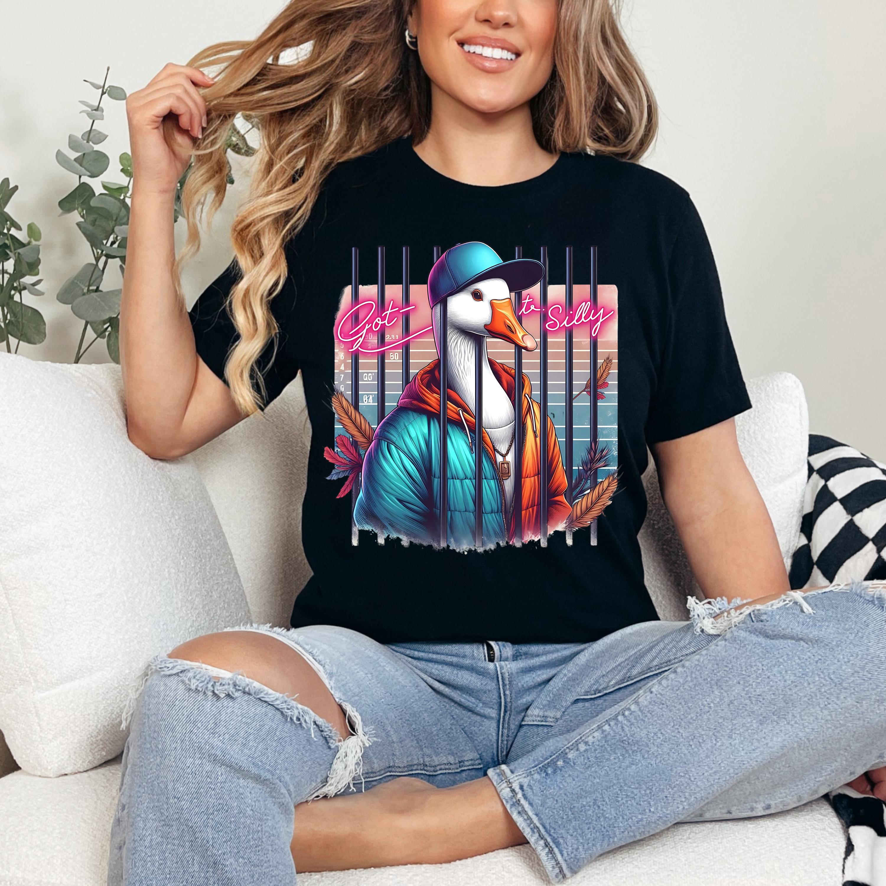 Neon Silly Goose Unisex Heavy Cotton Tee - 90s Inspired Funny Male Female Shirt, Silly Goose Gift, Crazy Duck Tee, Vintage Animal Shirt,